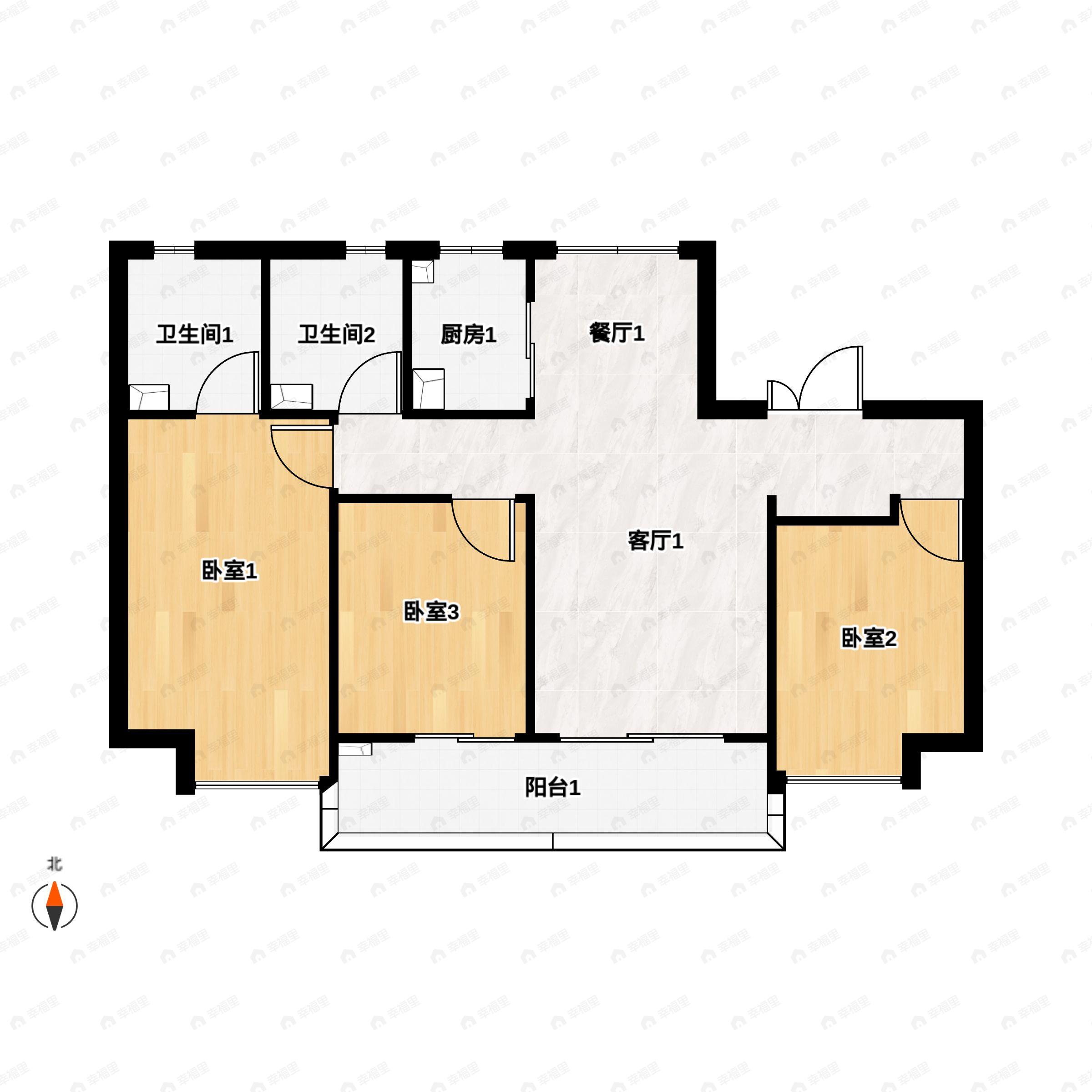 3室2厅2卫建面115平户型图