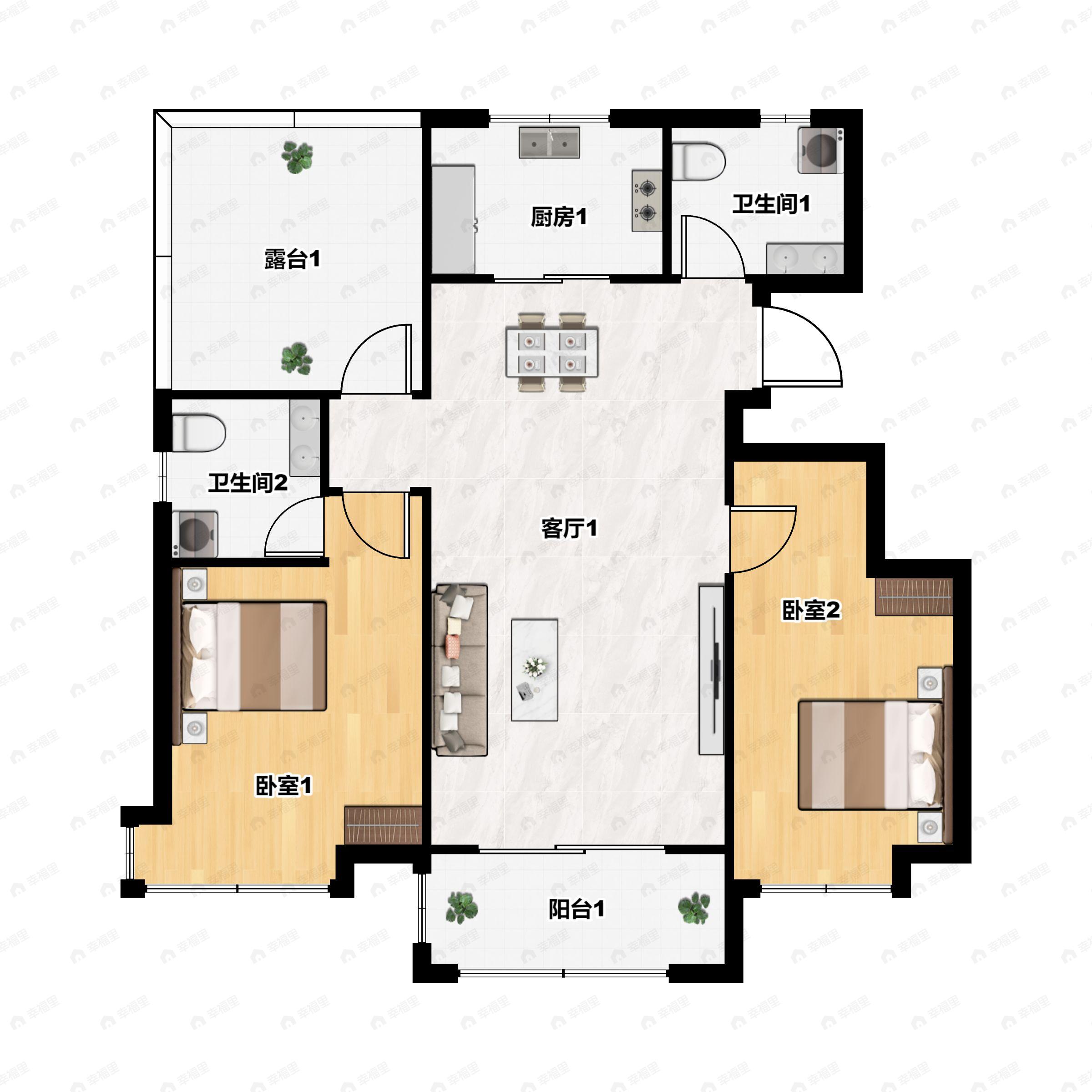 锦绣名门2室2厅2卫户型图