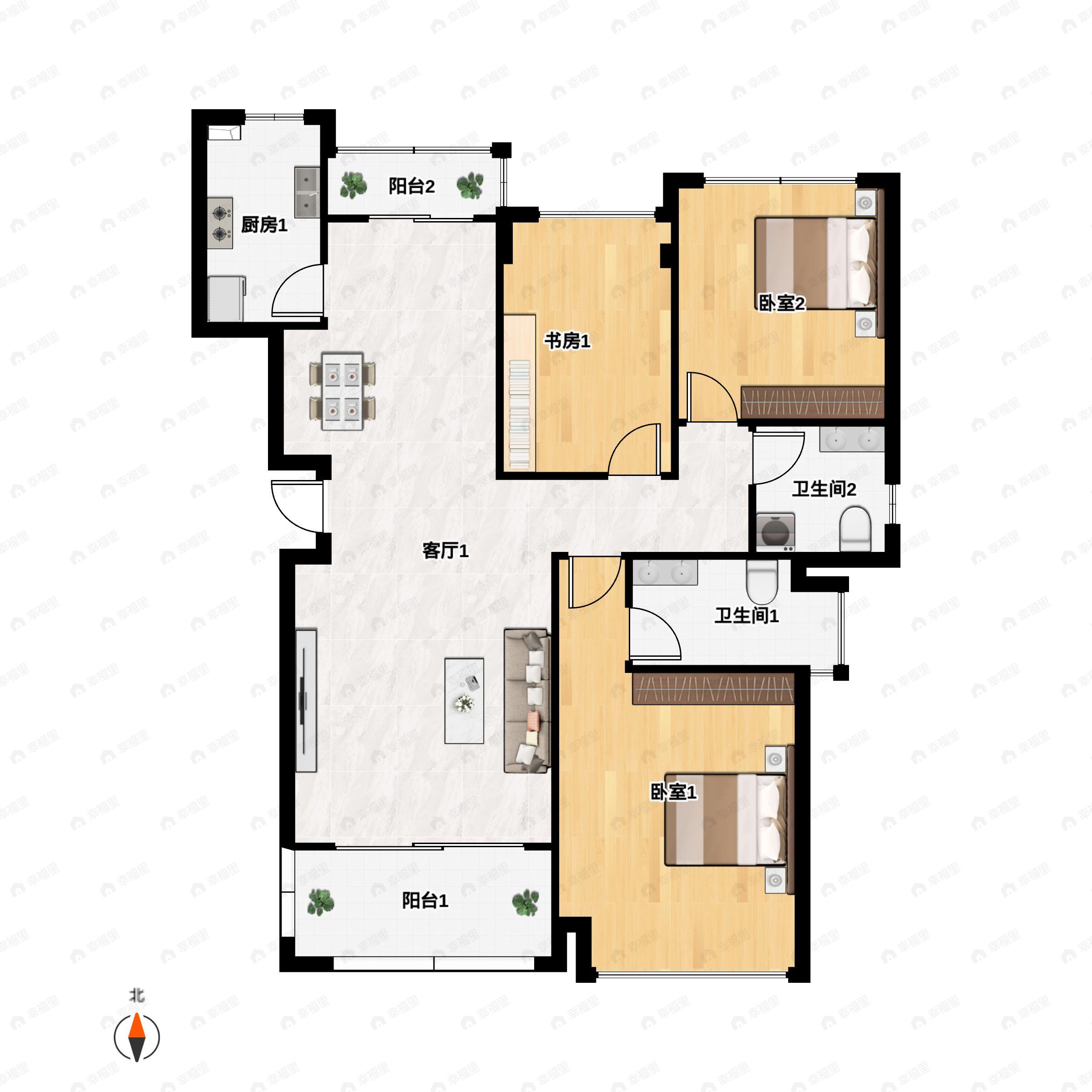 3室2厅2卫建面115平户型图