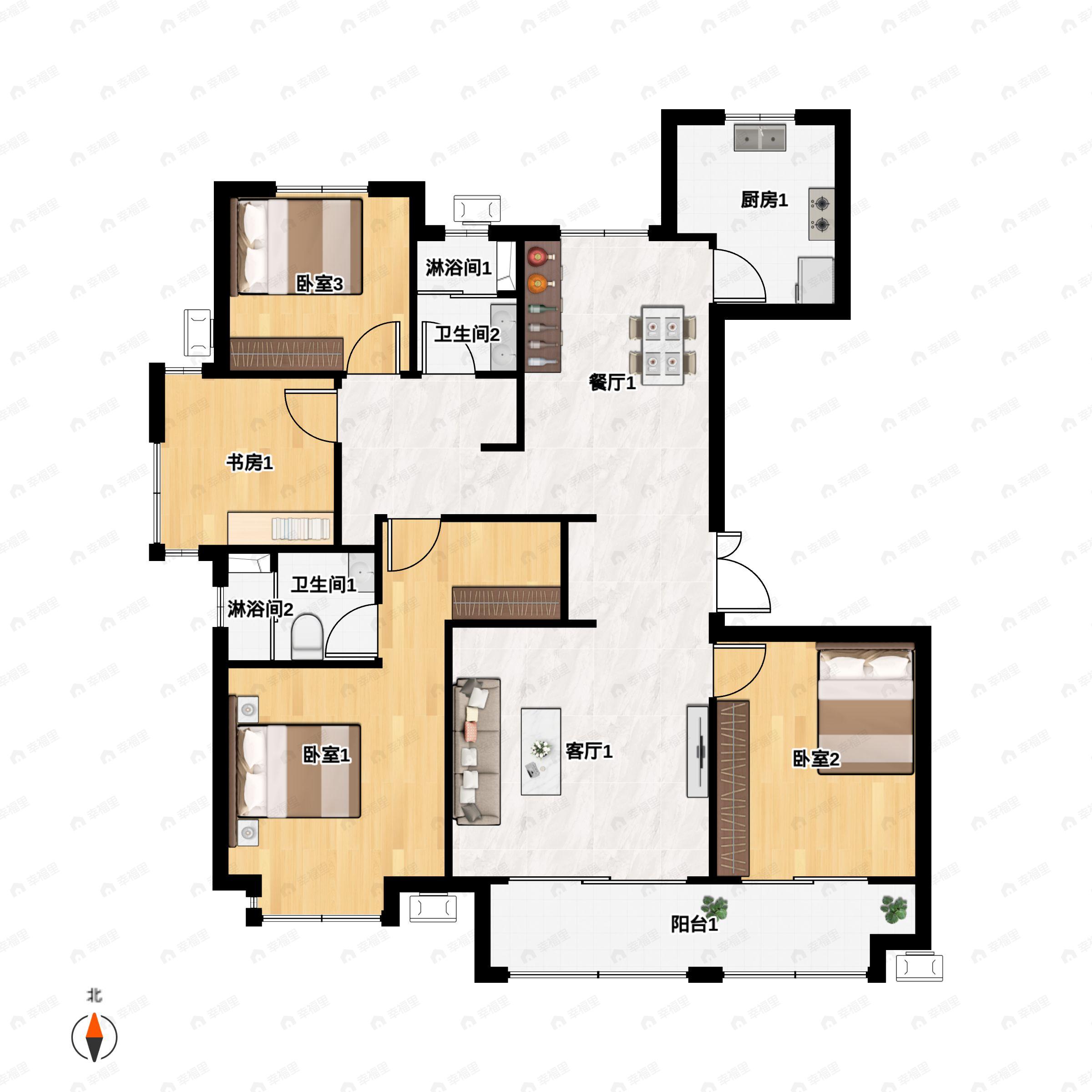 颖秀华府4室2厅2卫户型图