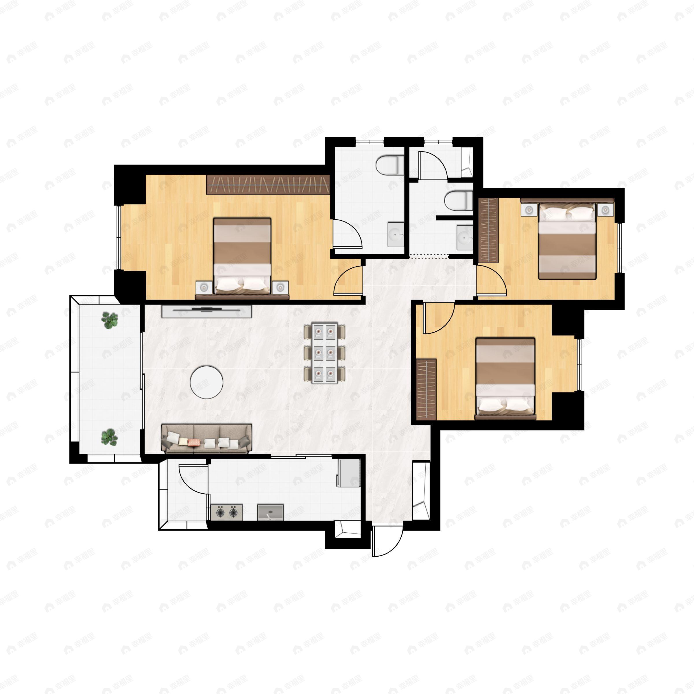 3室2厅2卫建面134平户型图