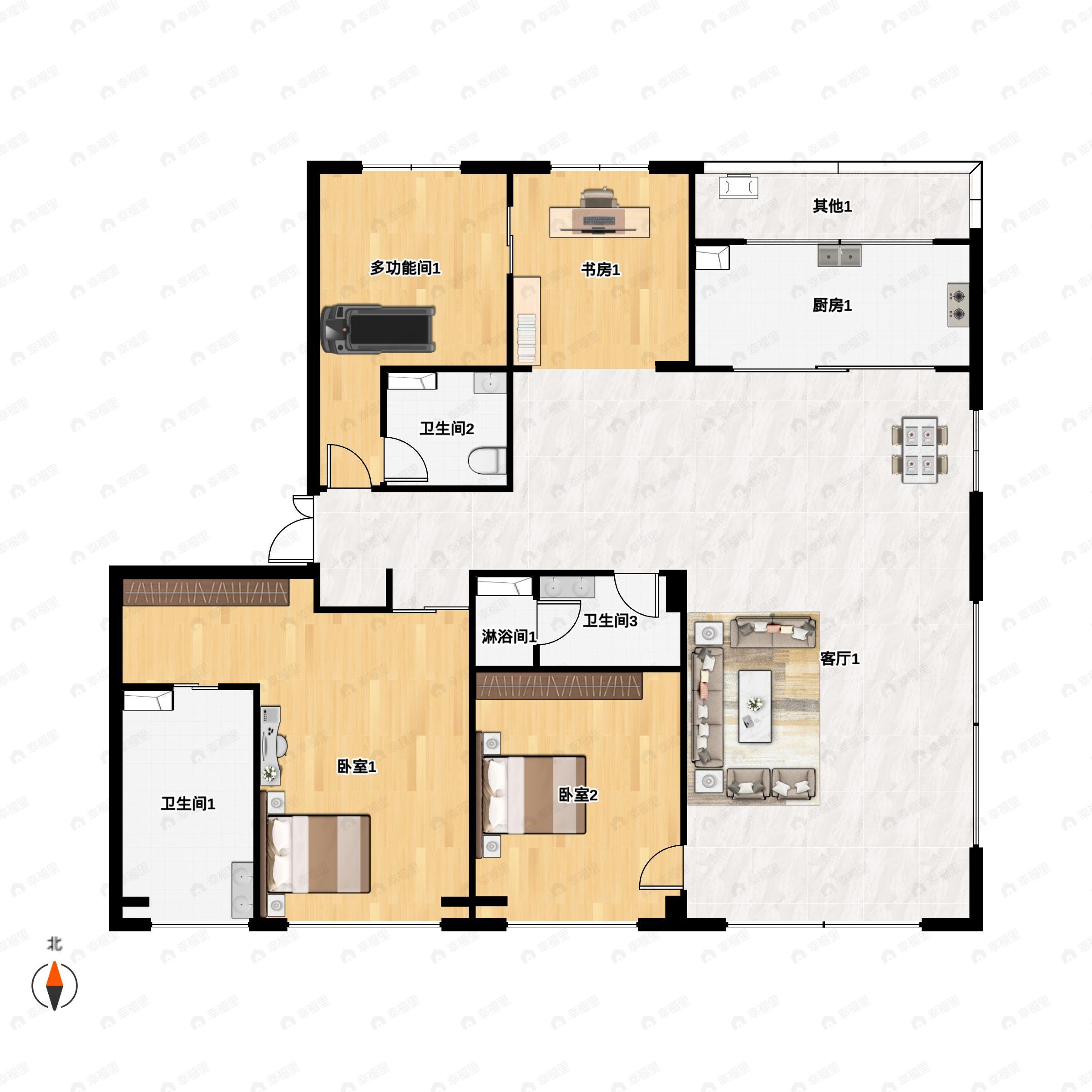 4室2厅3卫建面225平户型图
