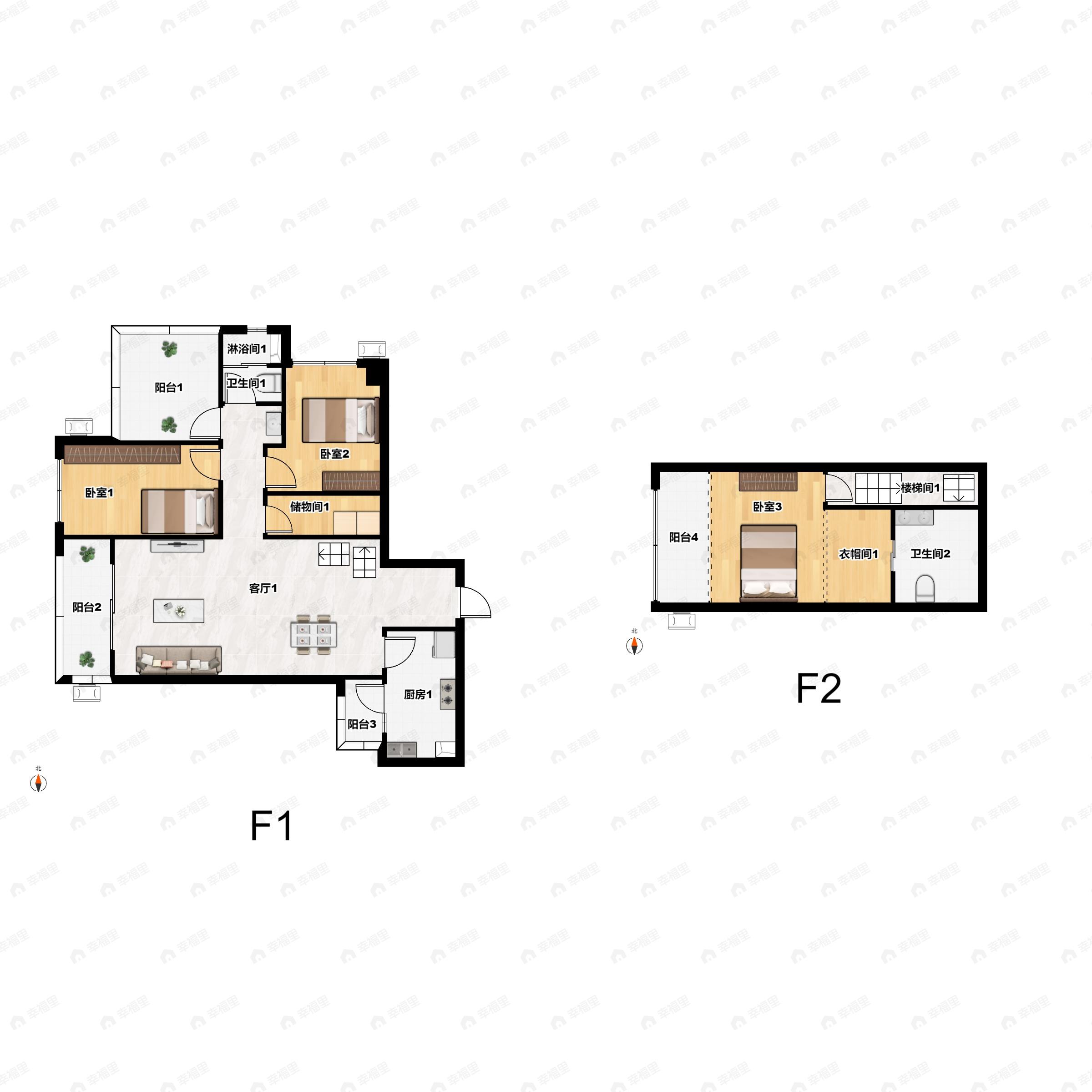 3室2厅2卫建面108平户型图