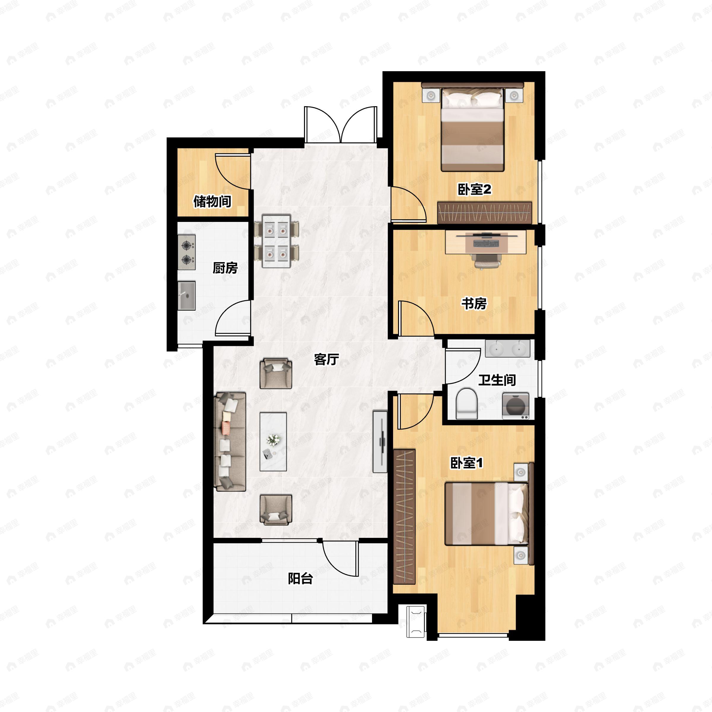 3室2厅1卫建面95平户型图