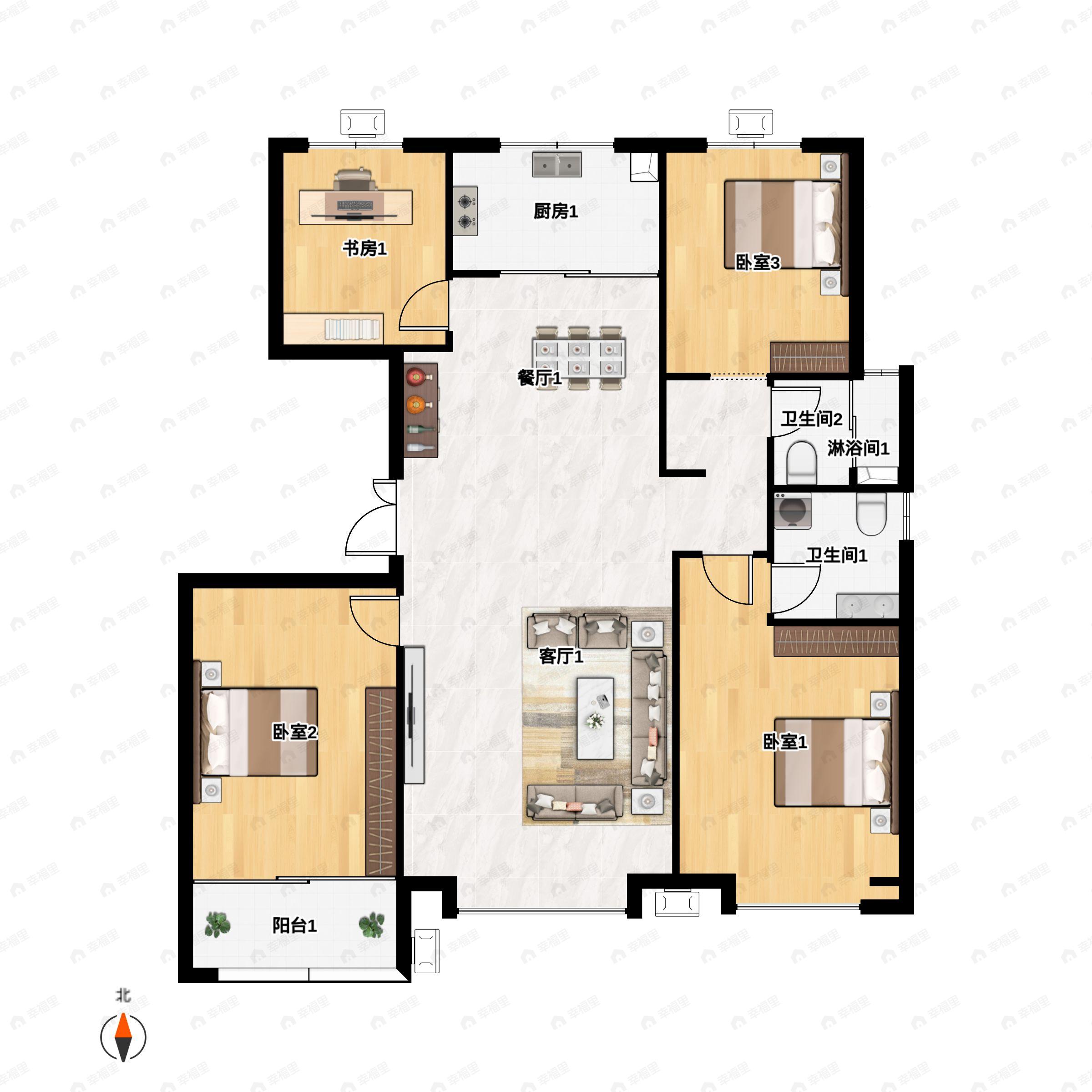 4室2厅2卫建面148平户型图