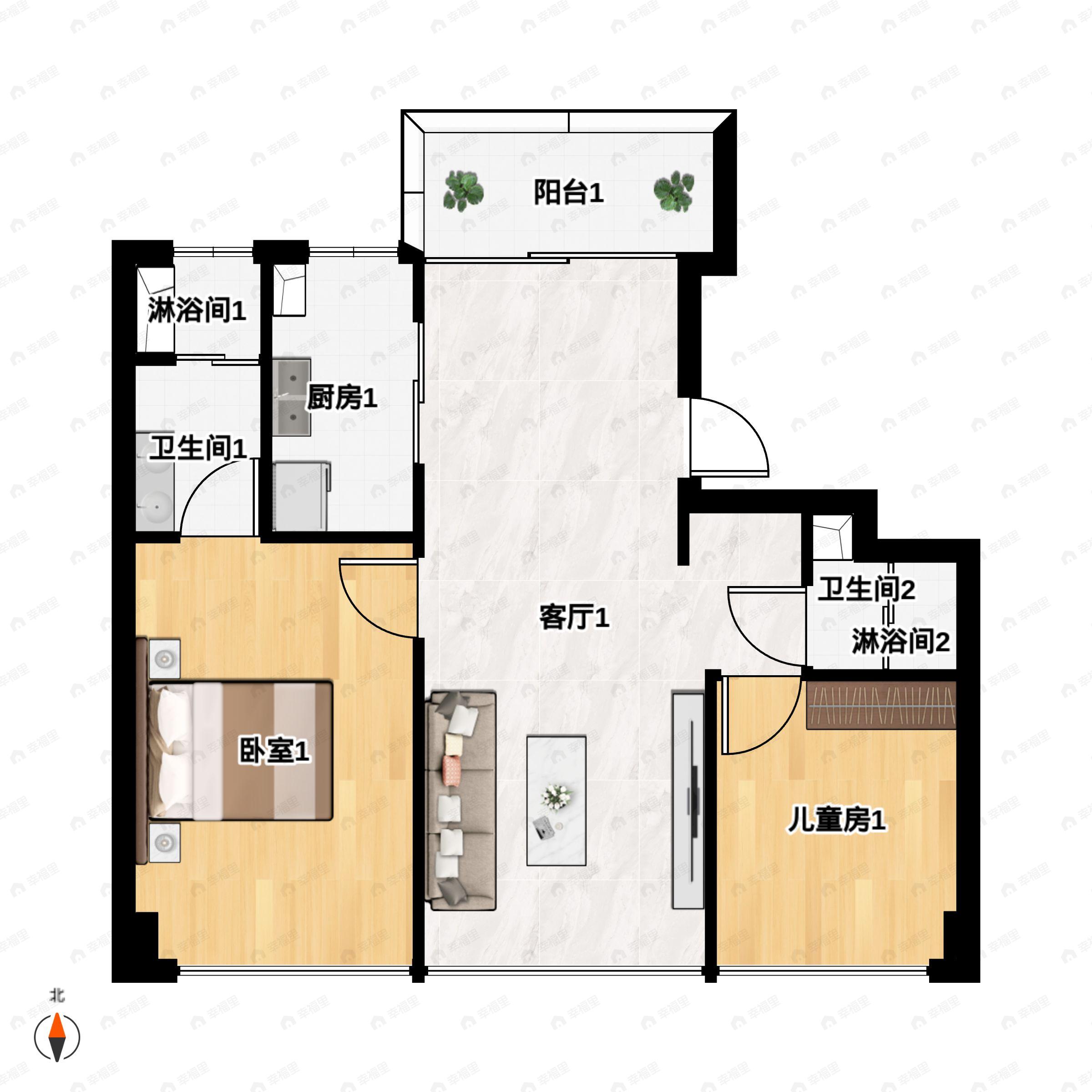 溢泽华庭二期3室2厅2卫户型图