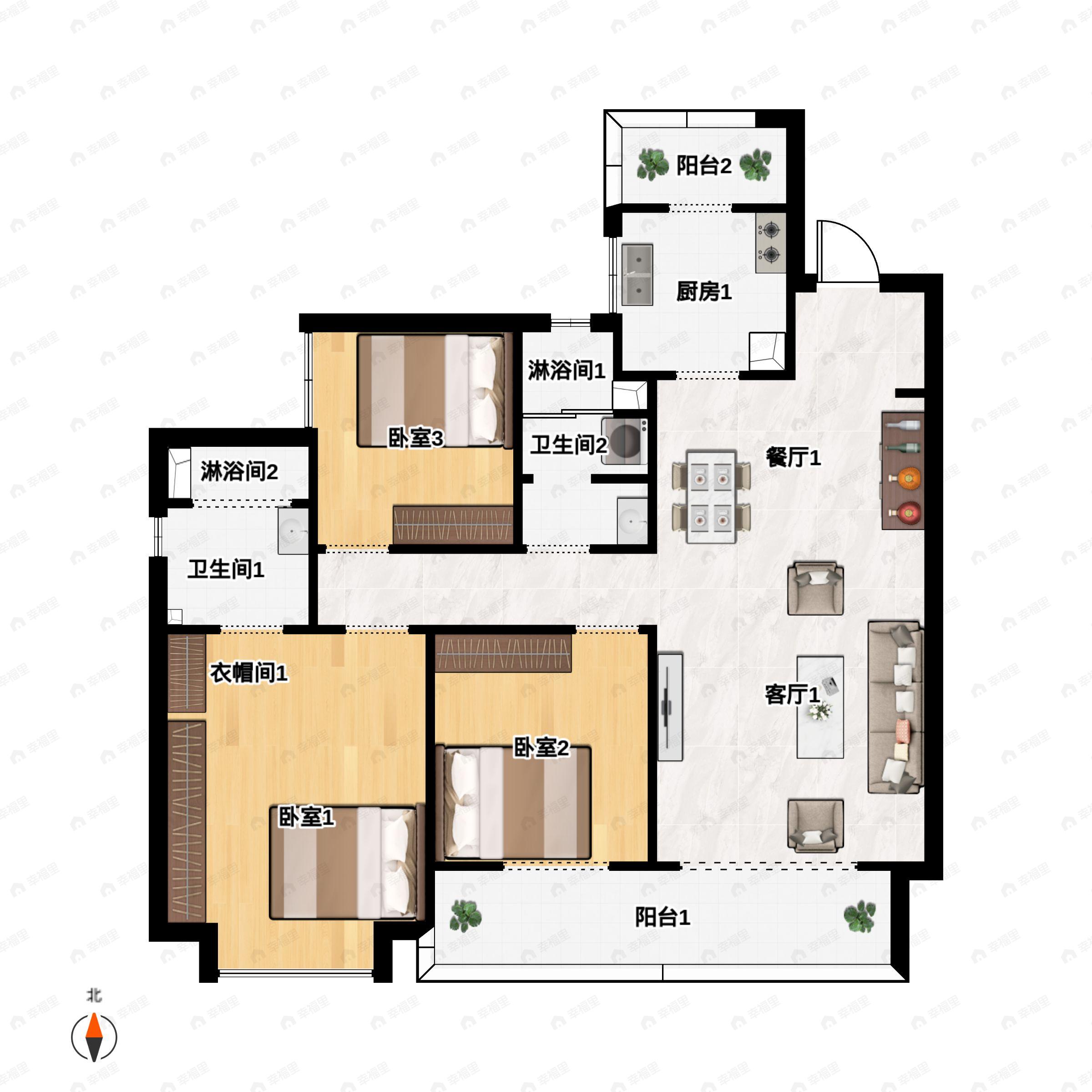 3室2厅2卫建面115平户型图