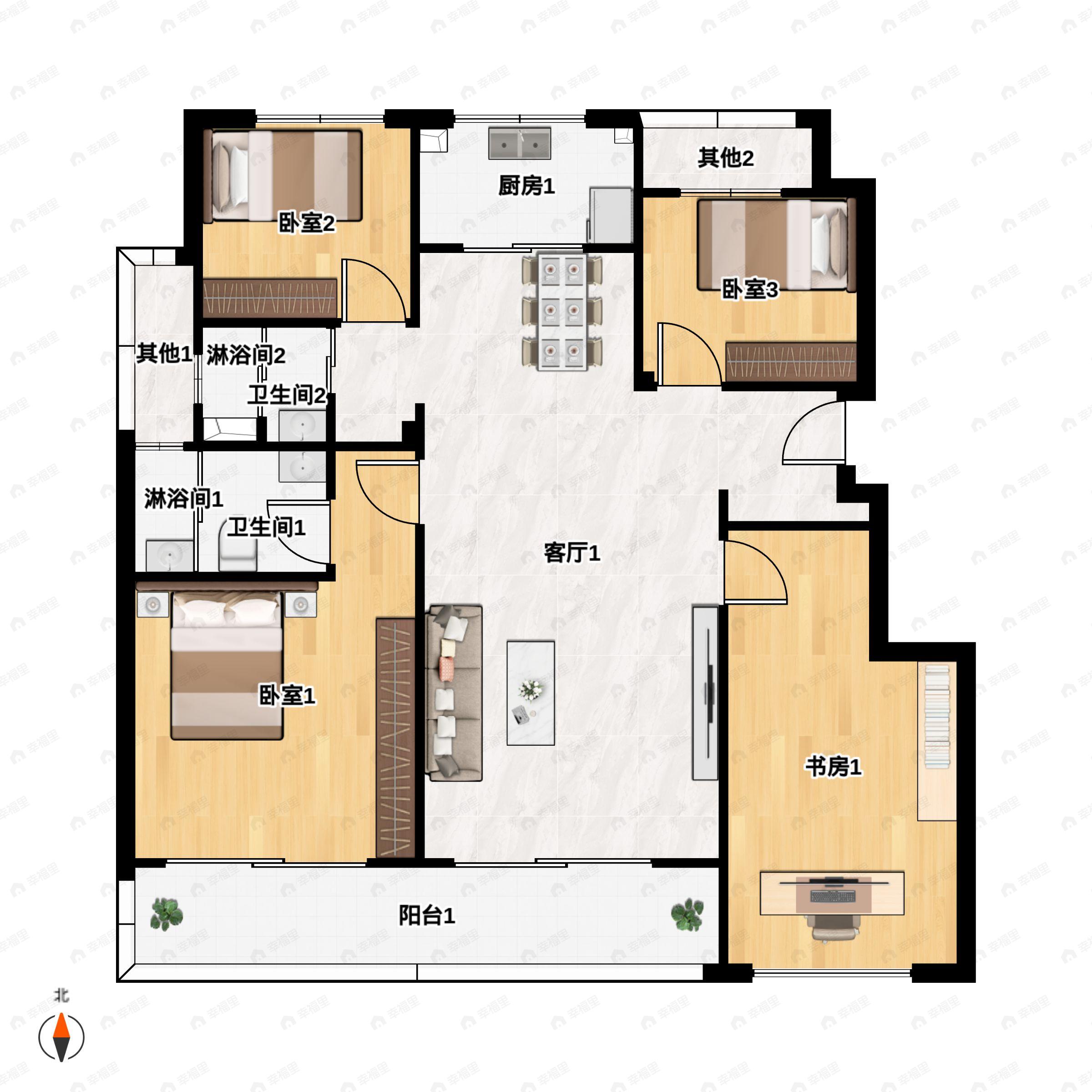 4室2厅2卫建面122平南户型图