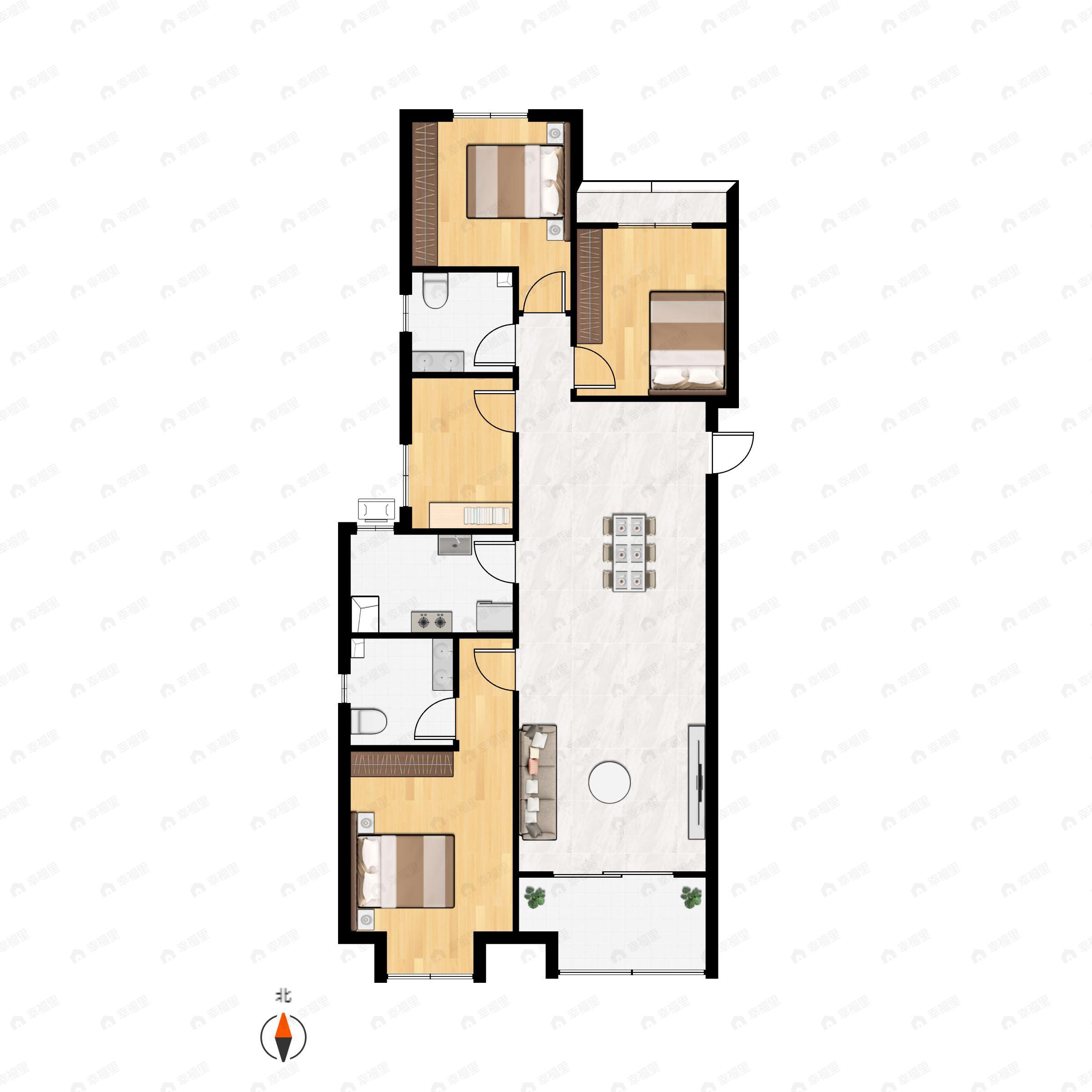 4室2厅2卫建面128平南户型图