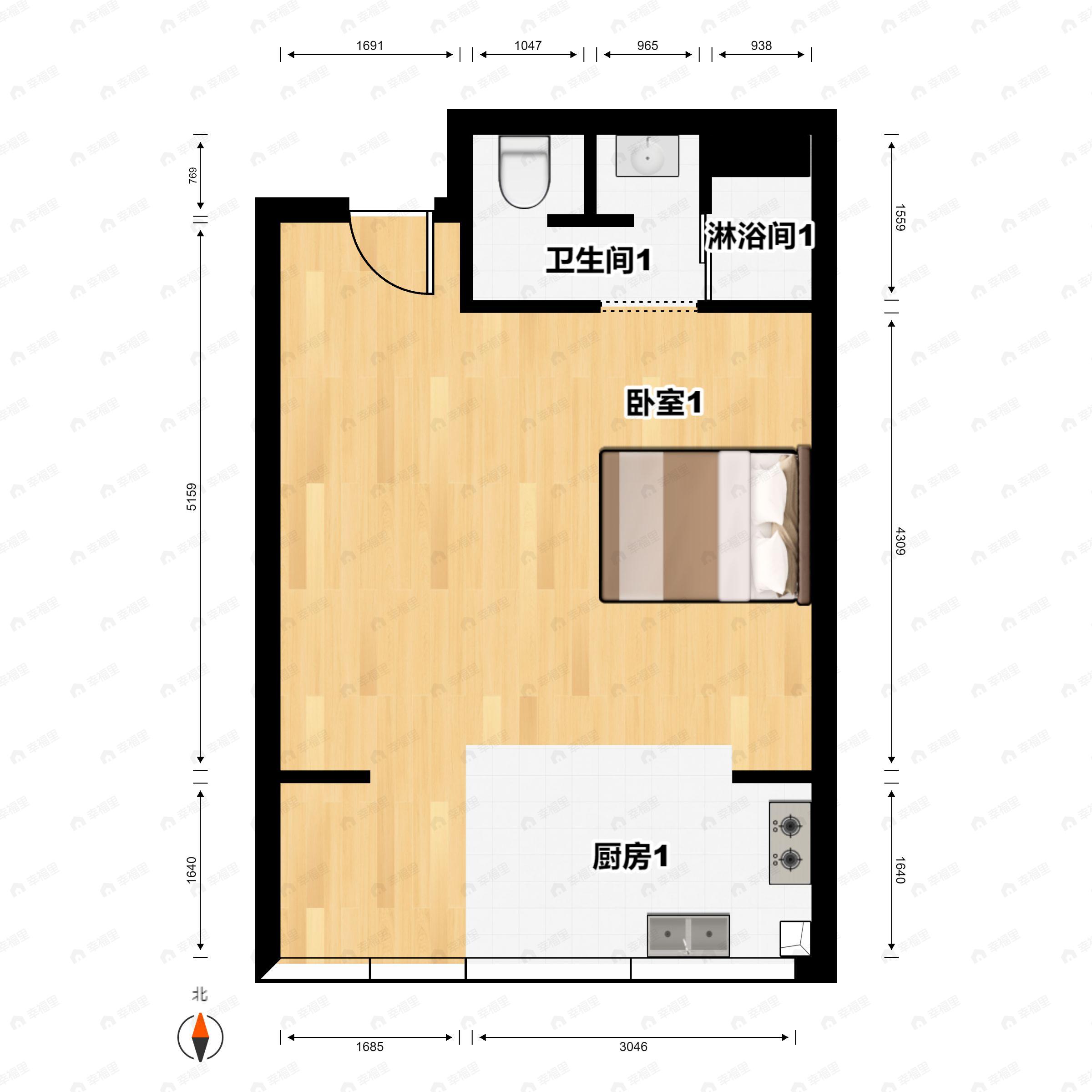 1室1厅1卫建面33平户型图