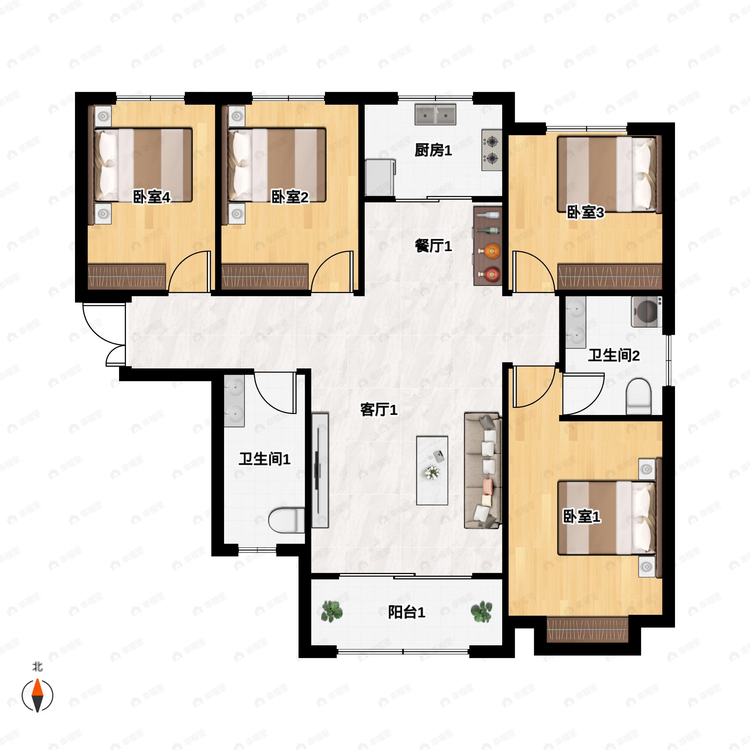 4室2厅2卫建面143平南|北户型图