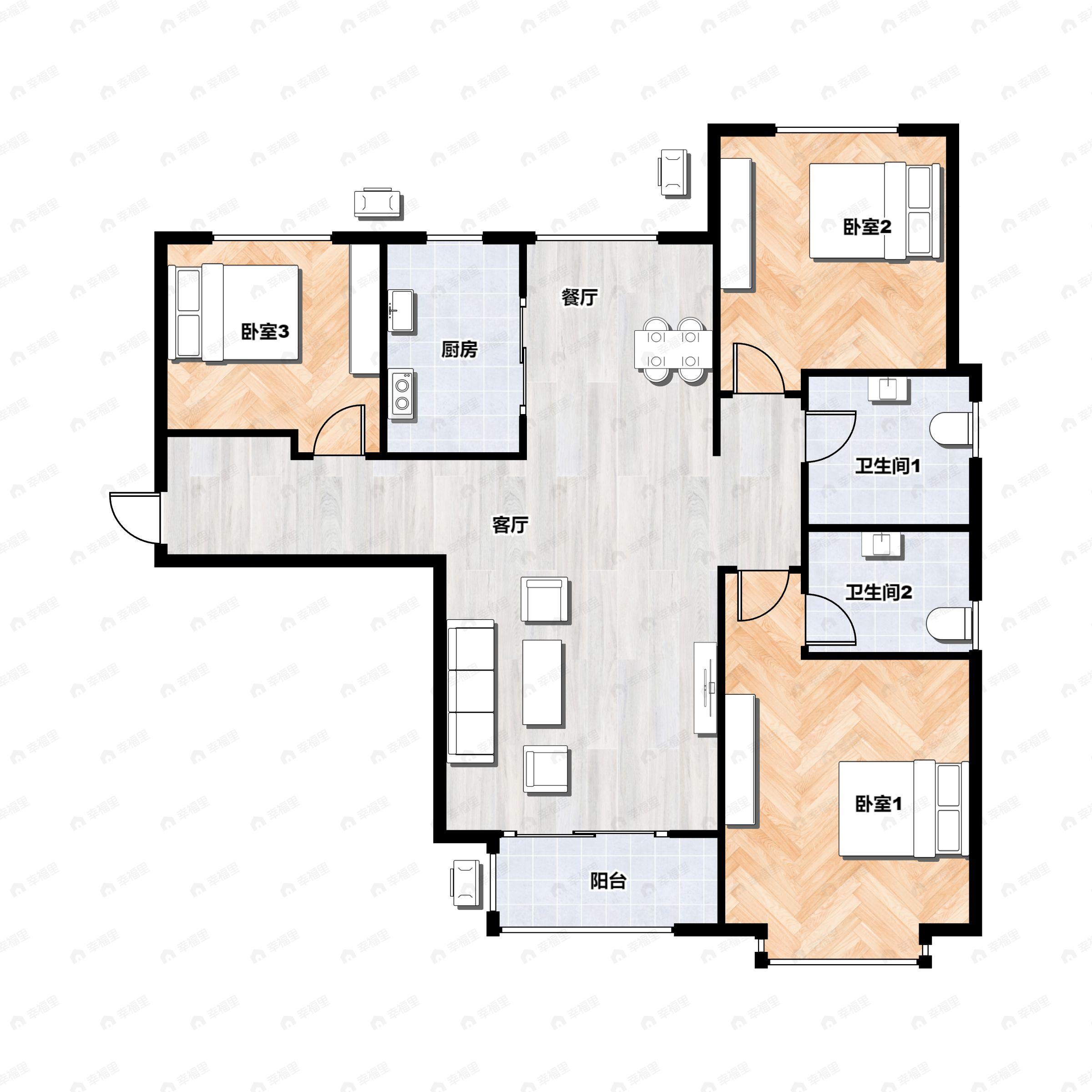 3室2厅2卫建面129平户型图