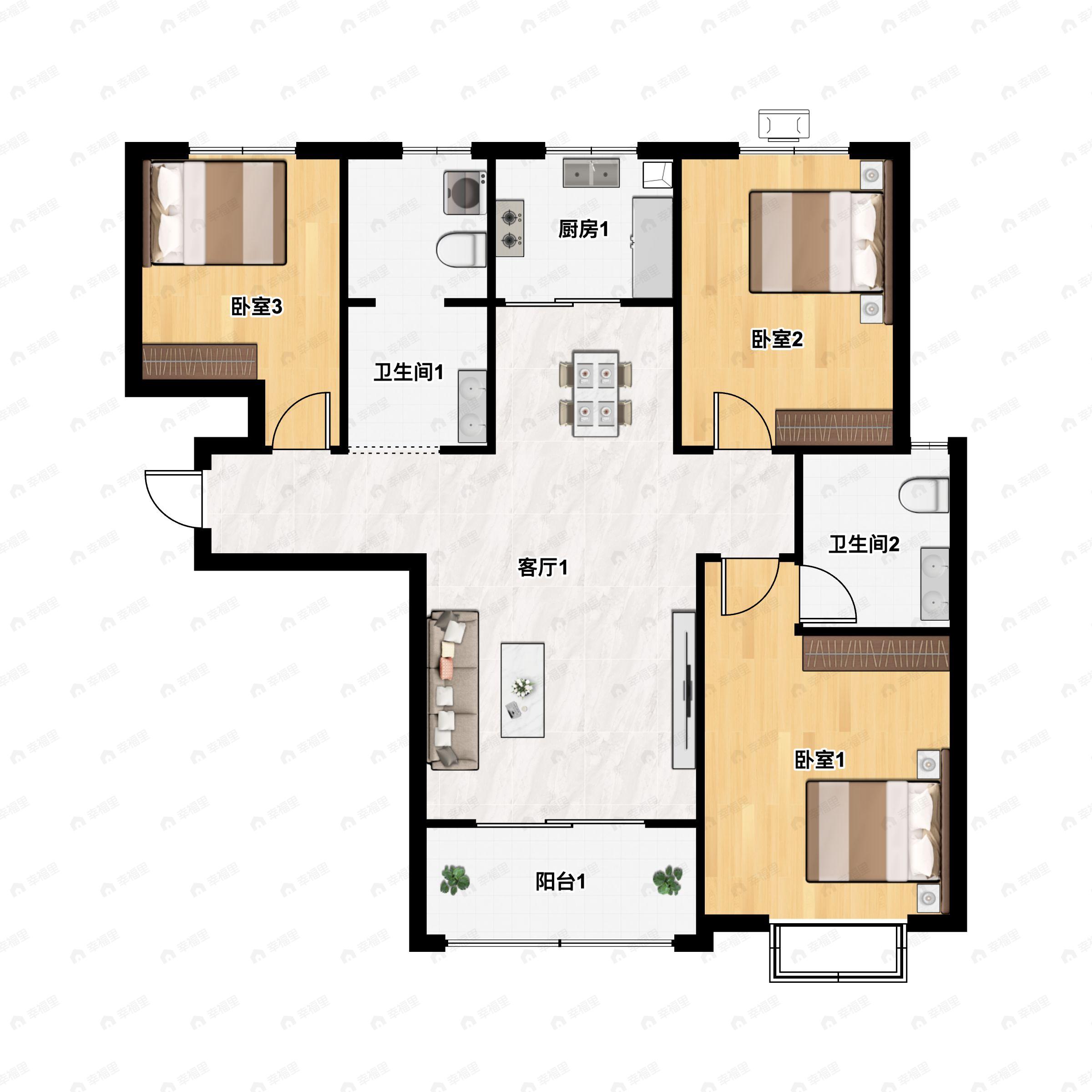 3室2厅2卫建面118平户型图