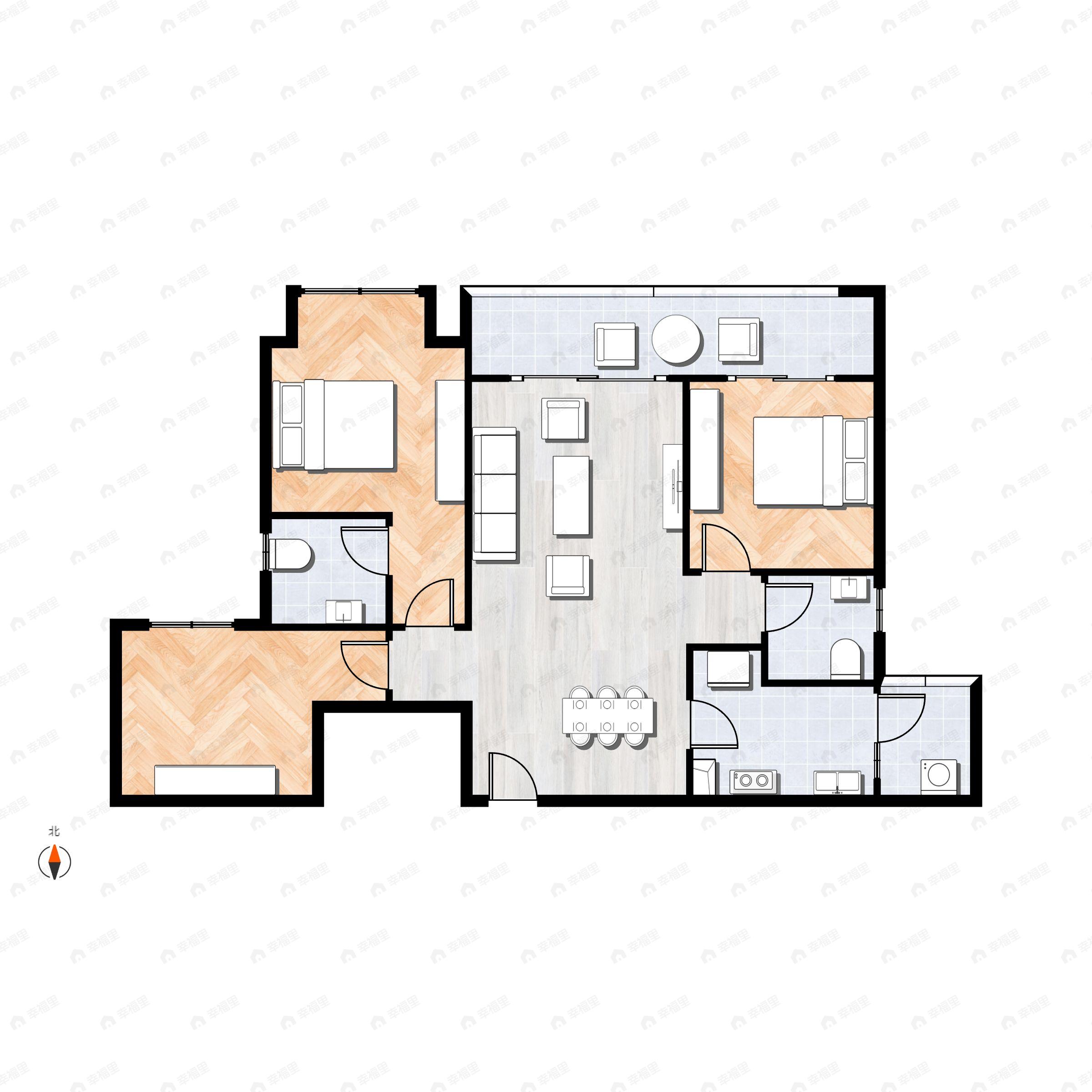 3室2厅2卫建面95平东北户型图