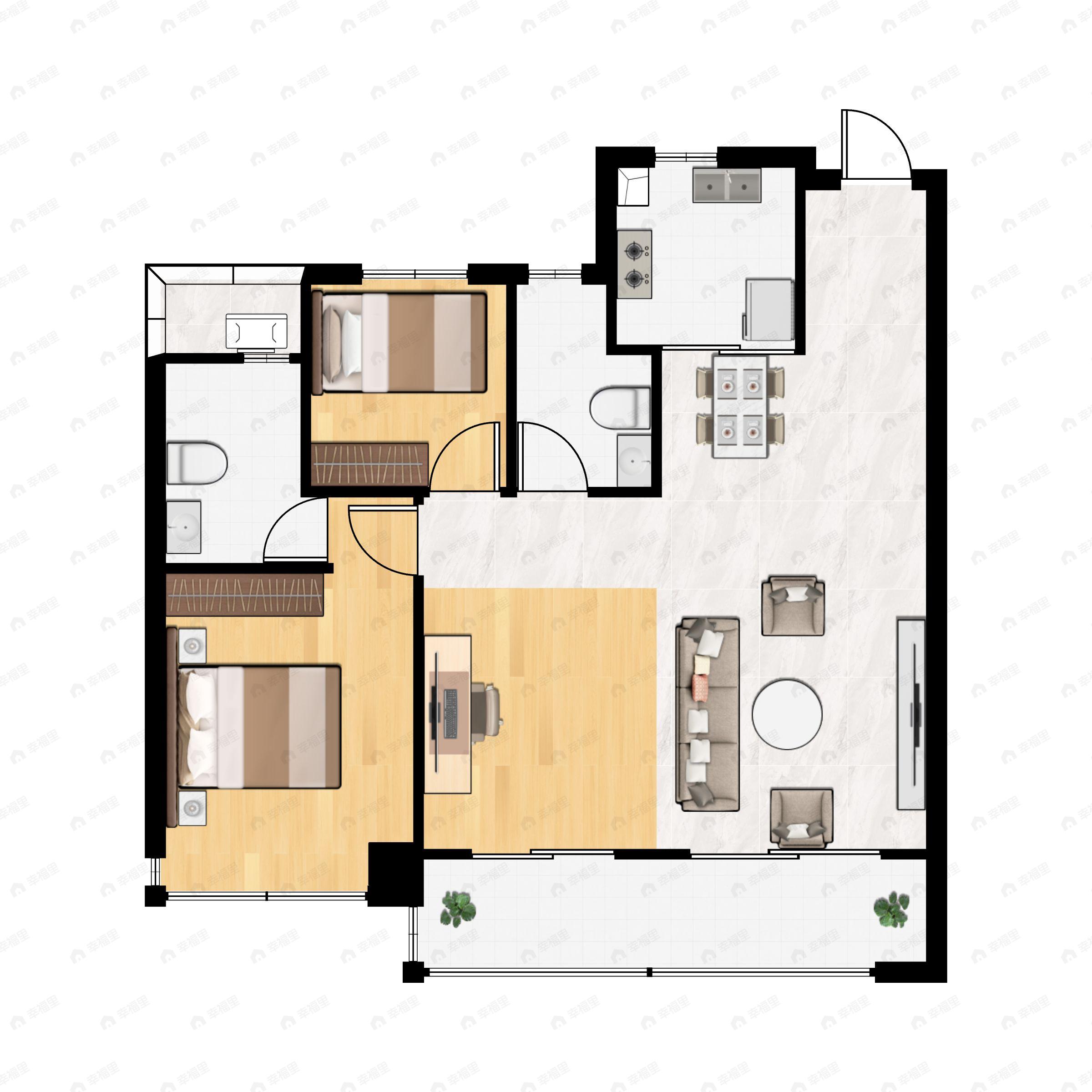3室2厅2卫建面107平户型图