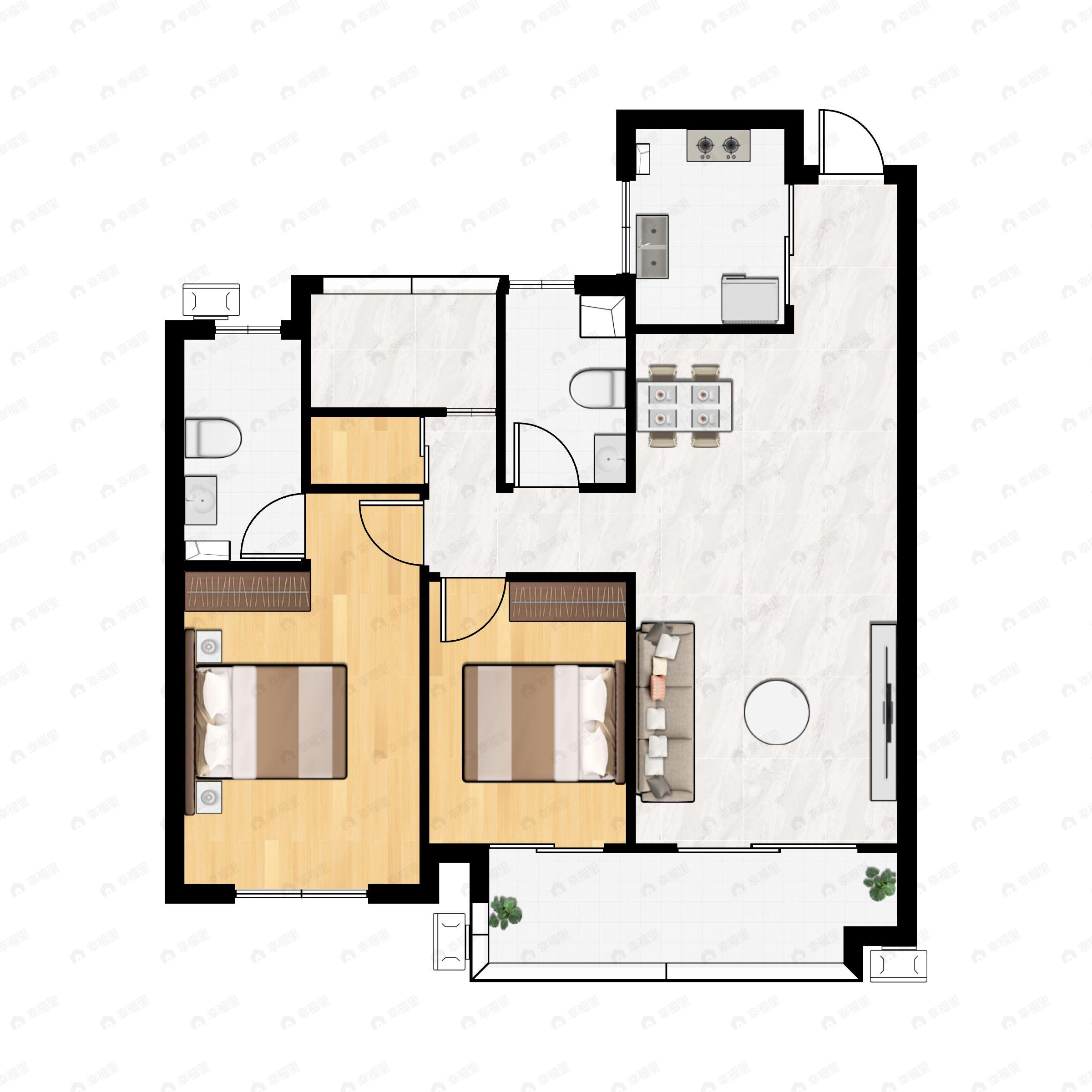 3室2厅2卫建面103平户型图