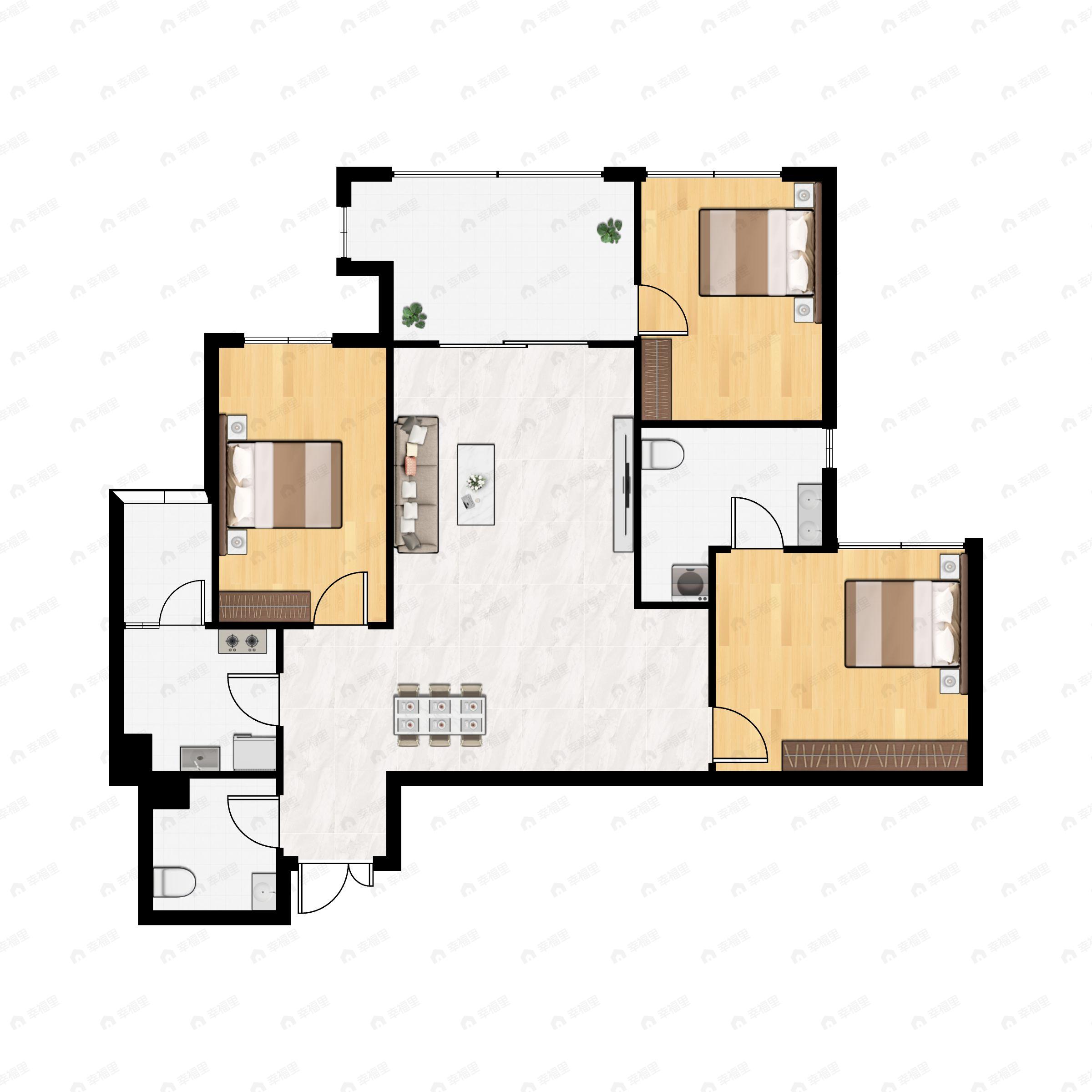 3室2厅2卫建面98平户型图