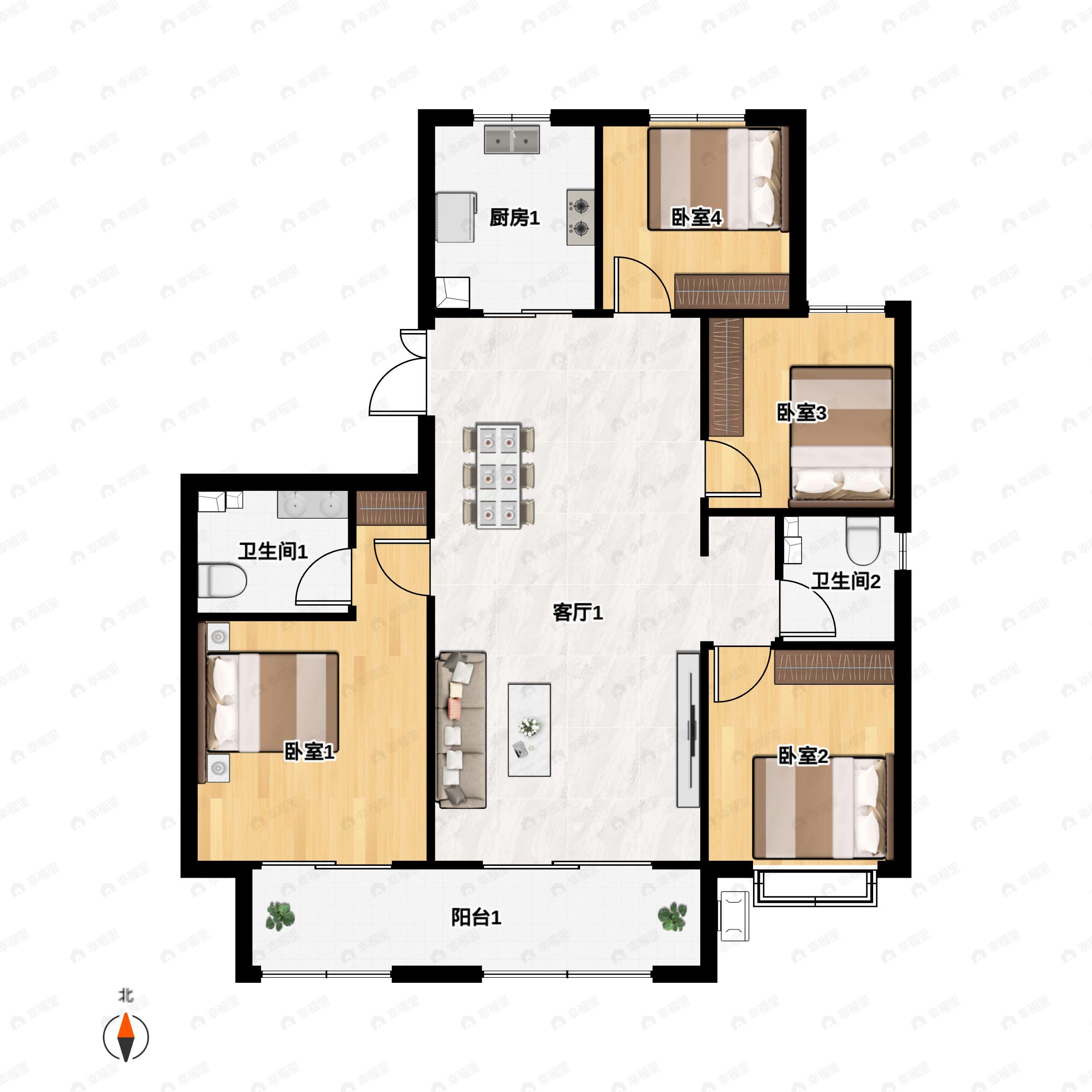 4室2厅2卫建面138平undefined户型图