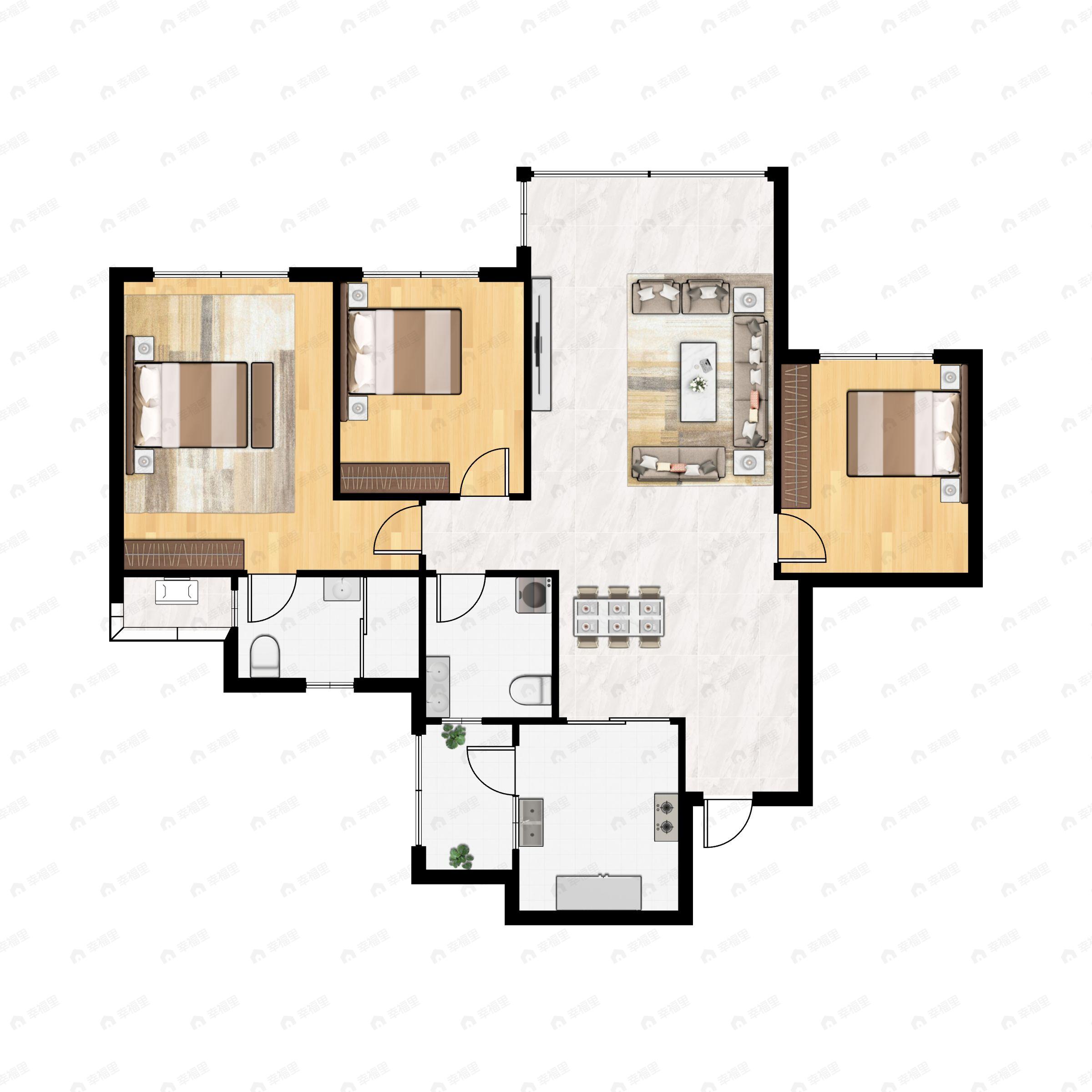 3室2厅2卫建面110平户型图