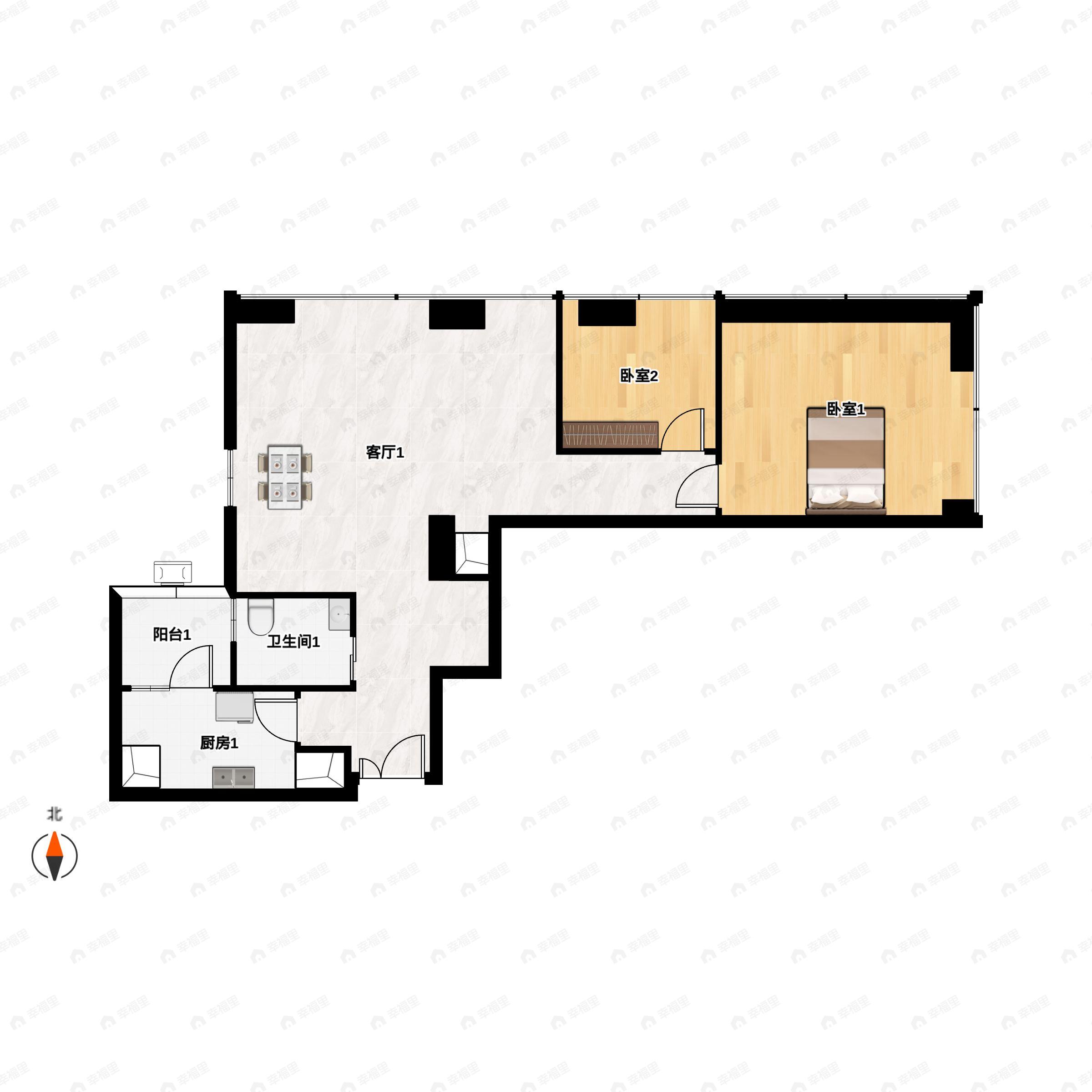 2室2厅1卫建面89平户型图