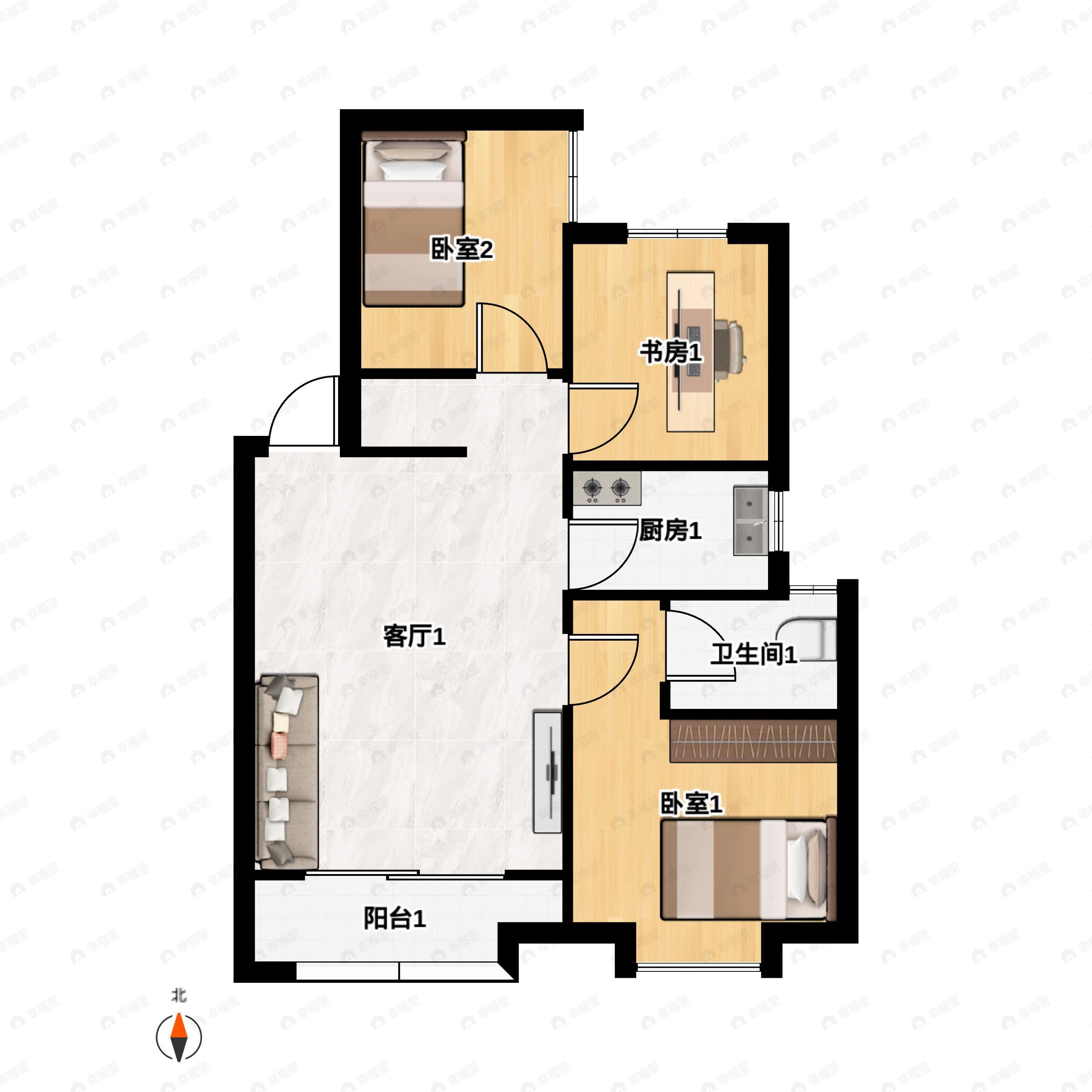 3室2厅1卫建面97平undefined户型图