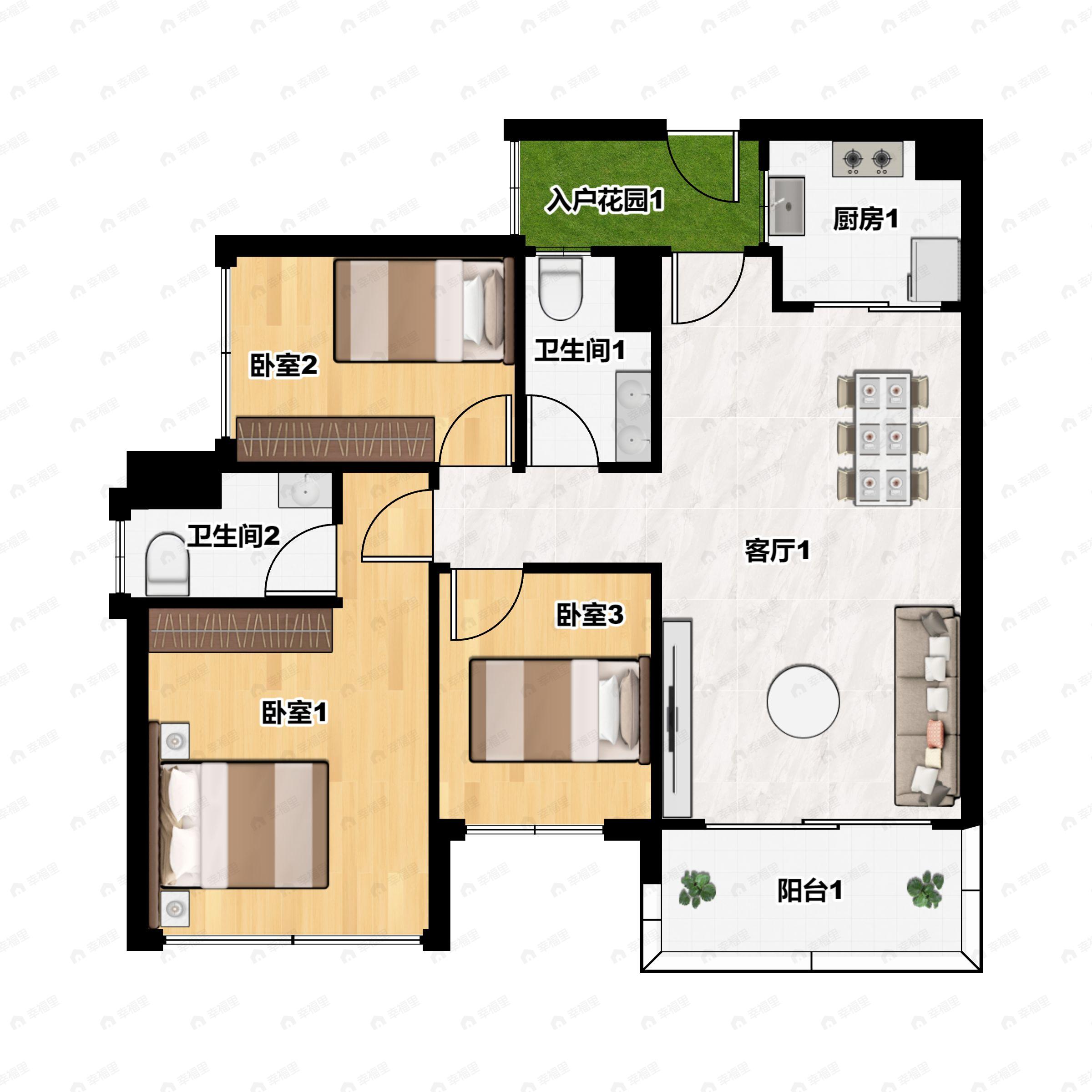 鹤山新华城3室2厅2卫户型图
