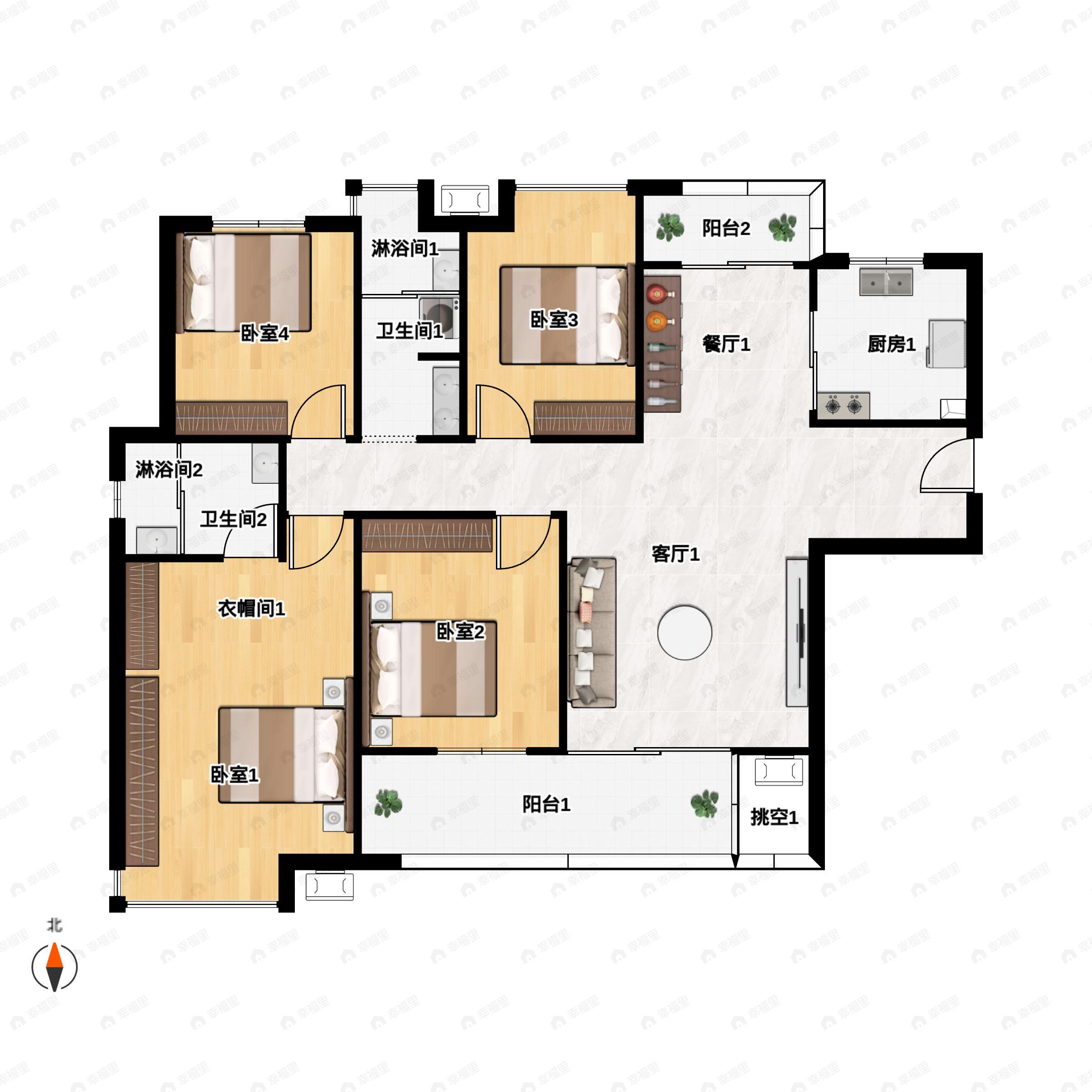 4室2厅2卫建面142平户型图