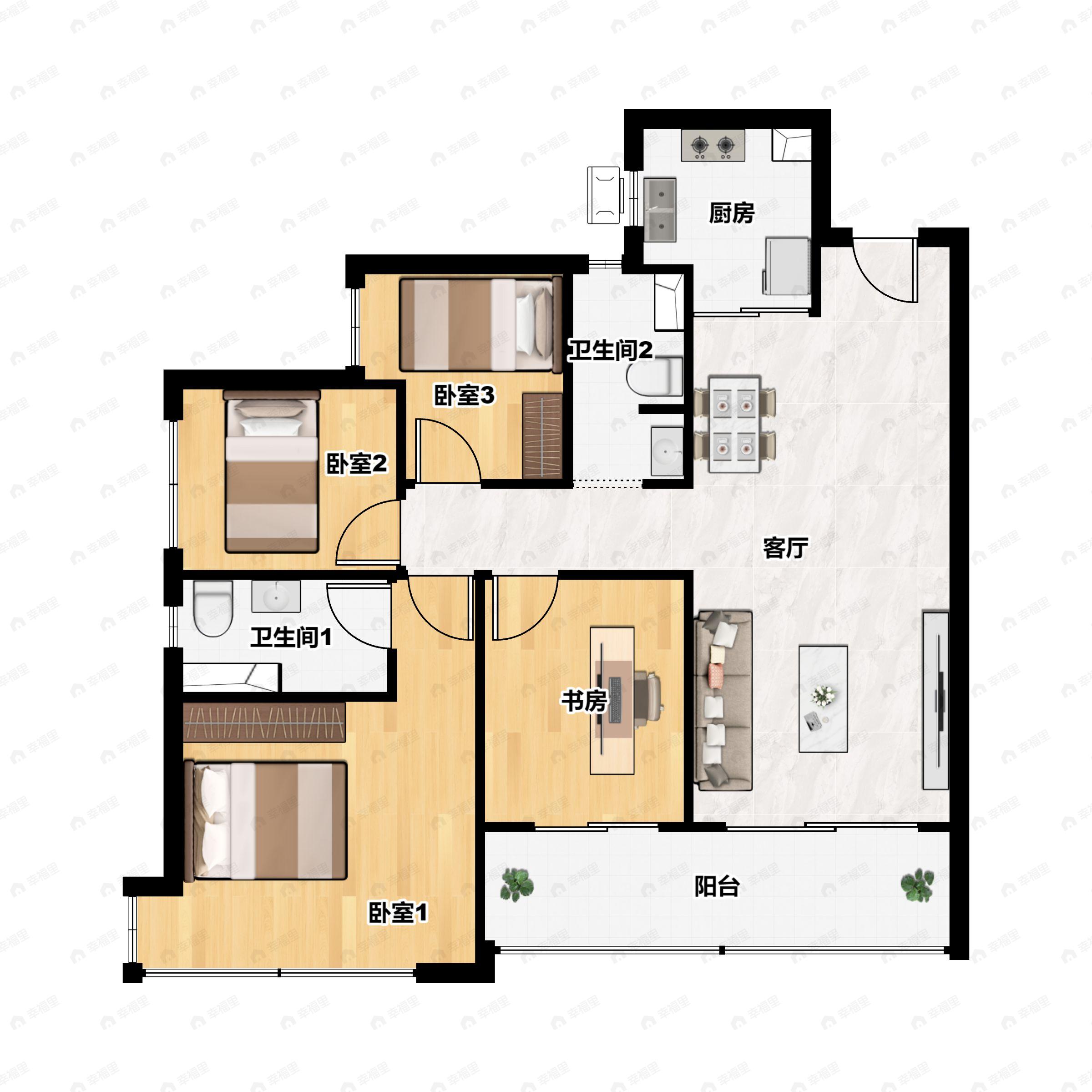 4室2厅2卫建面129平户型图