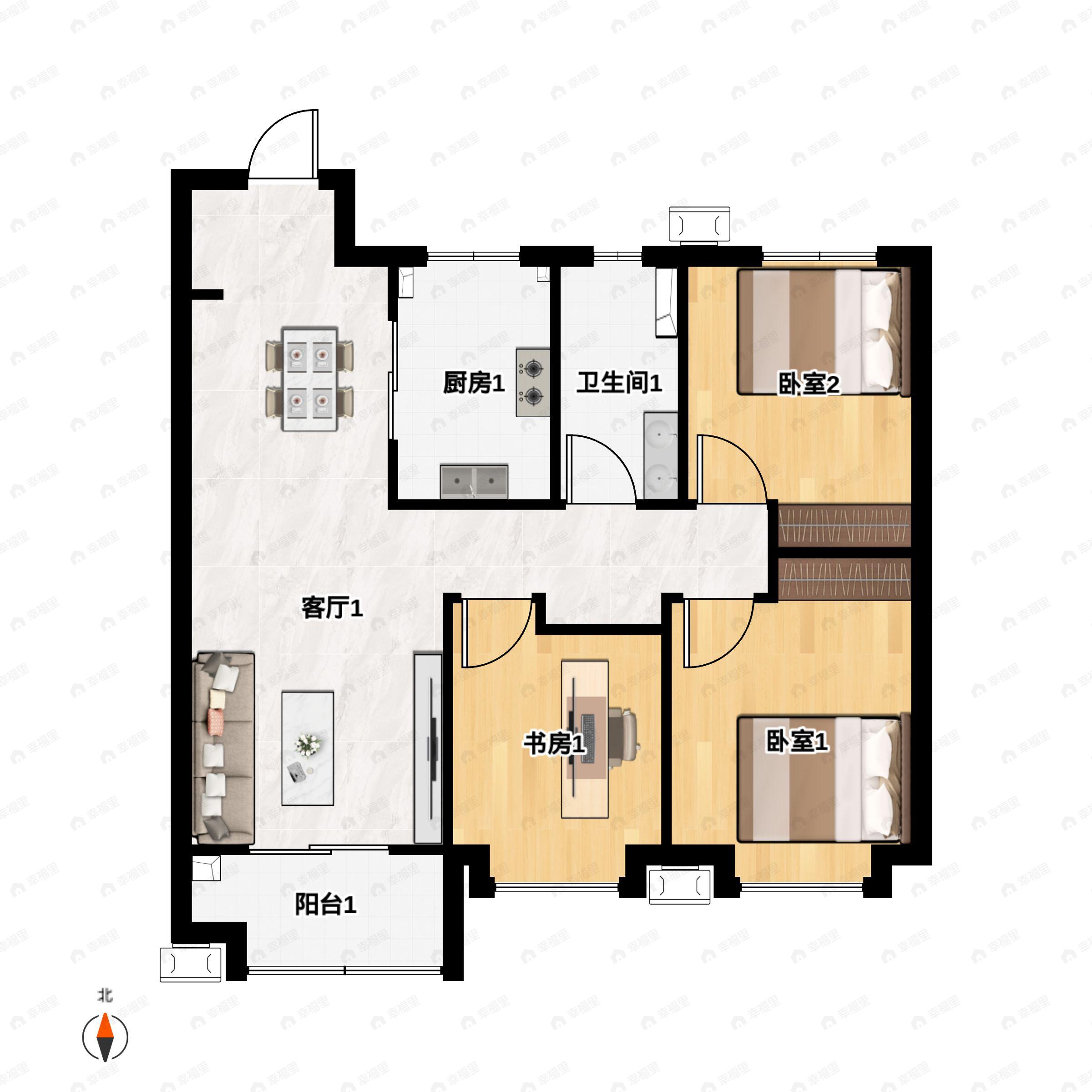 3室2厅1卫建面100平户型图