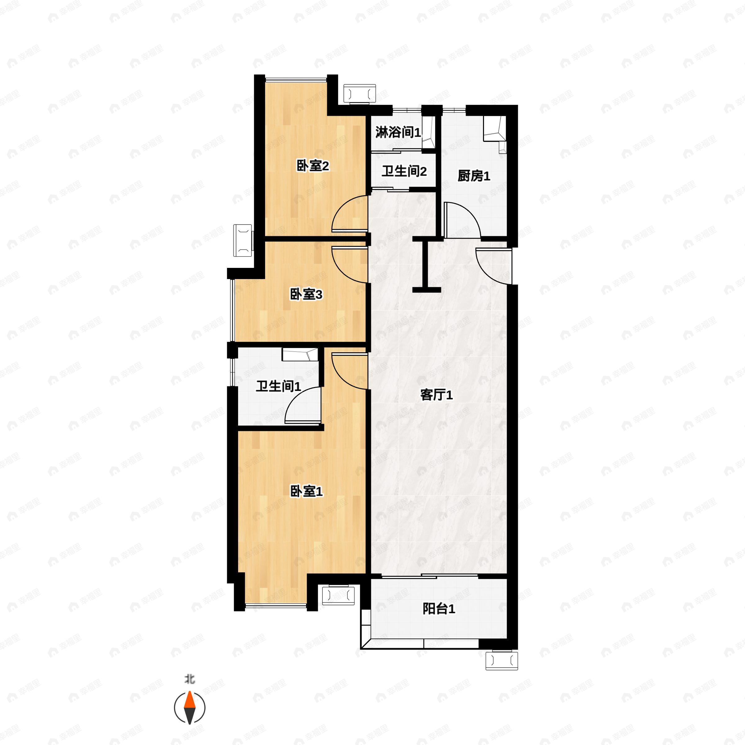 3室2厅2卫建面101m²南户型图
