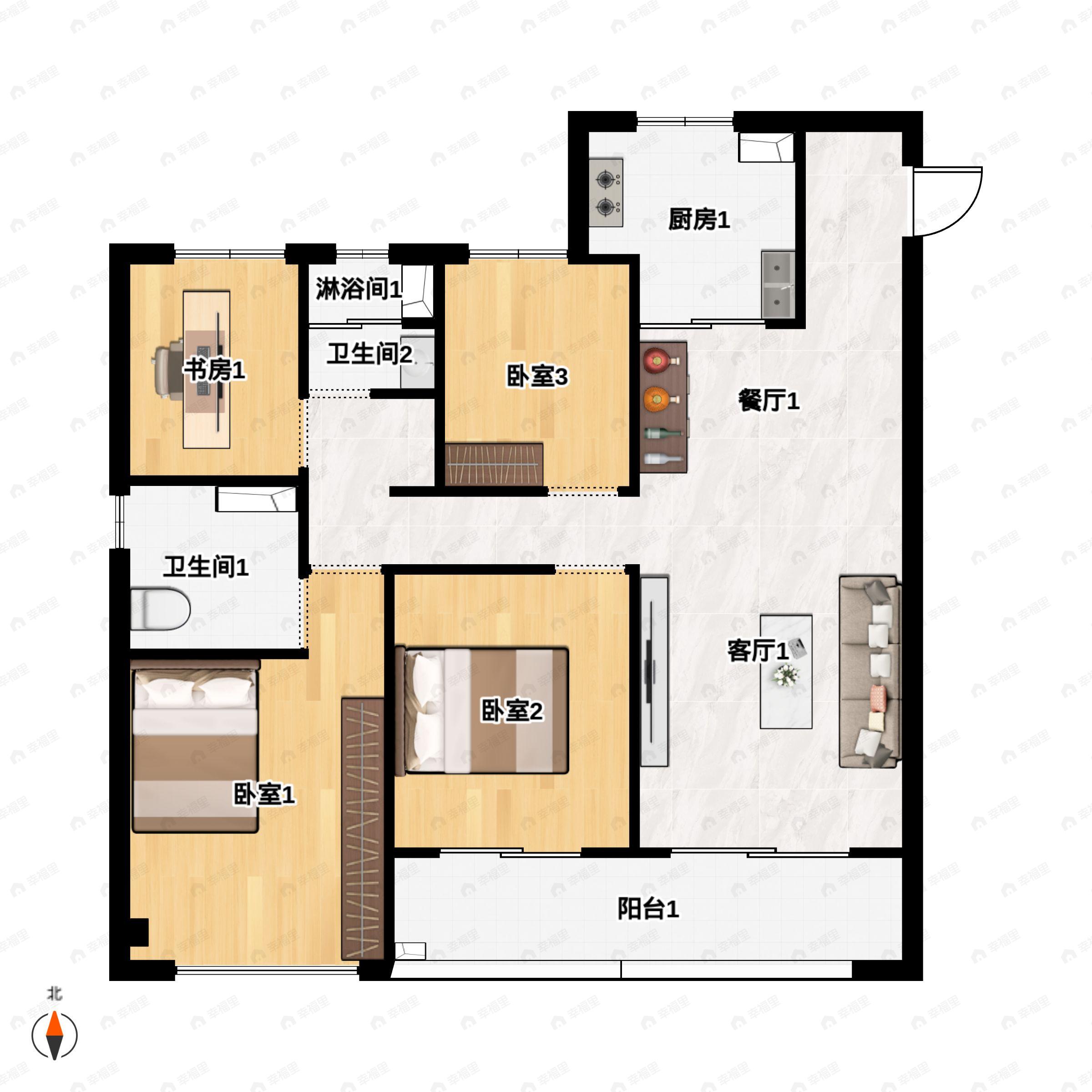 4室2厅2卫建面117平户型图