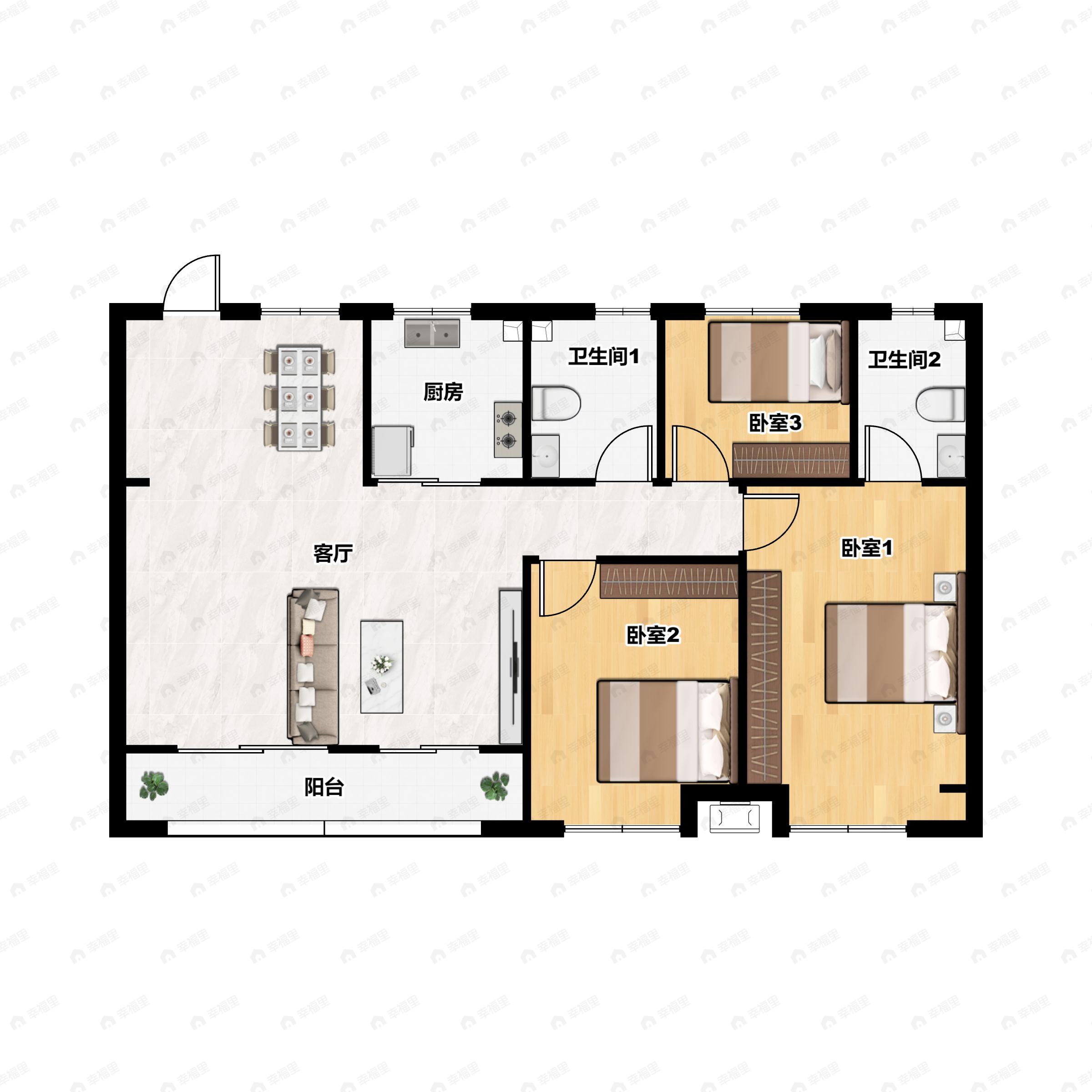 3室2厅2卫建面125平户型图