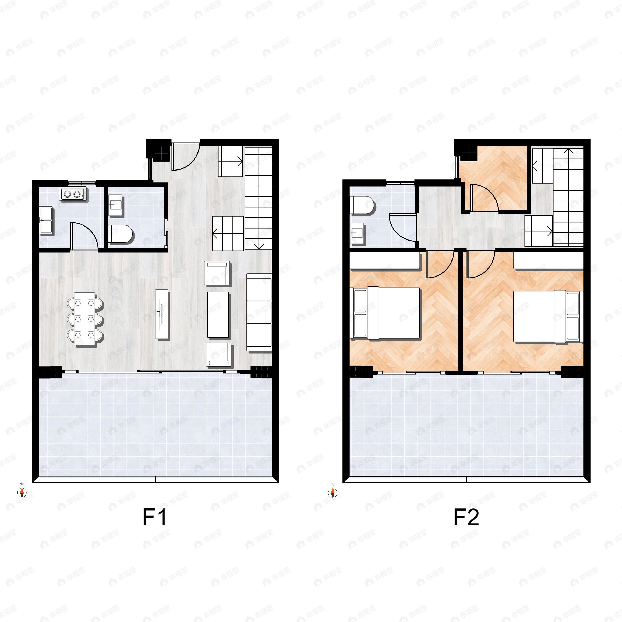 2室2厅2卫建面90平南户型图