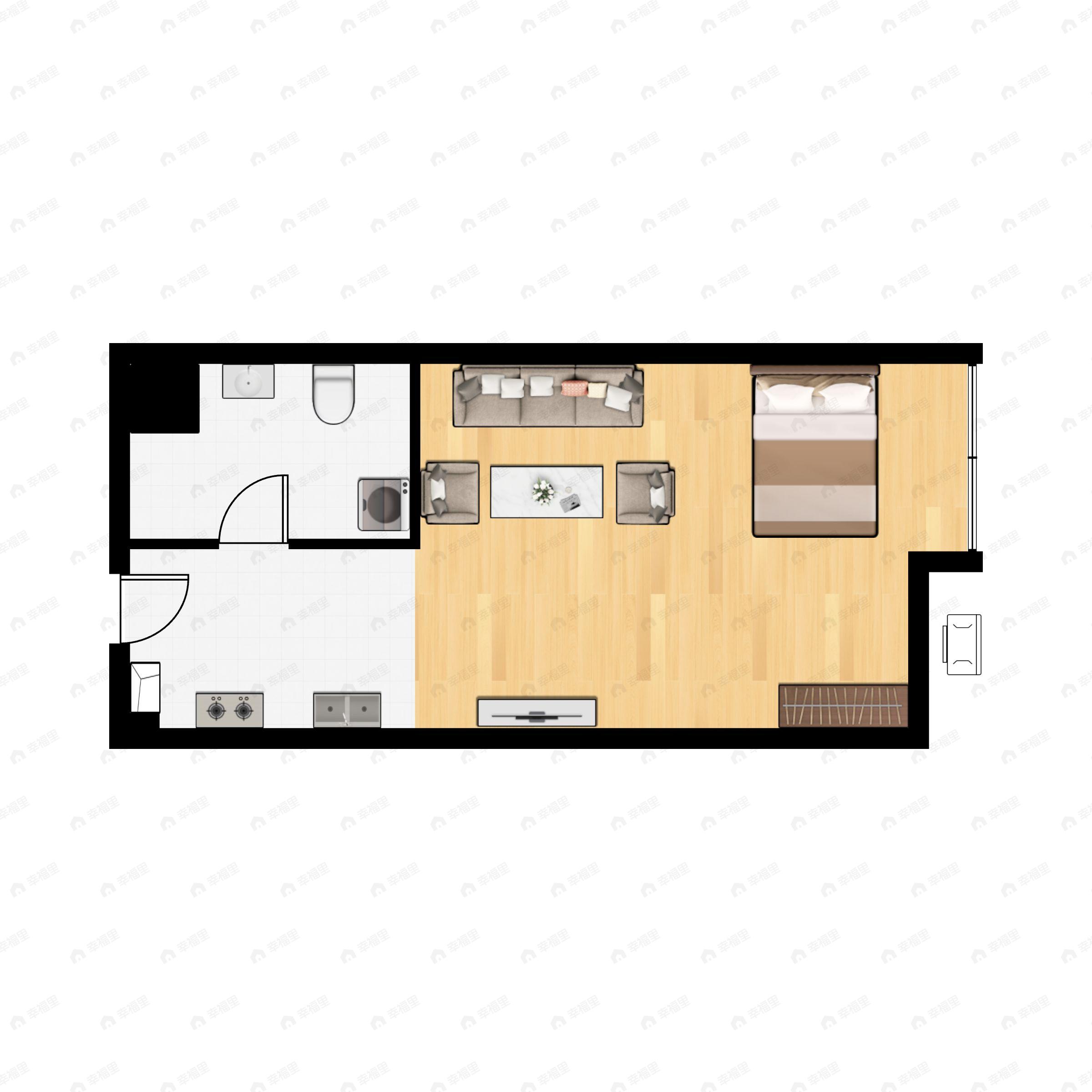 1室1厅1卫建面37m²南户型图