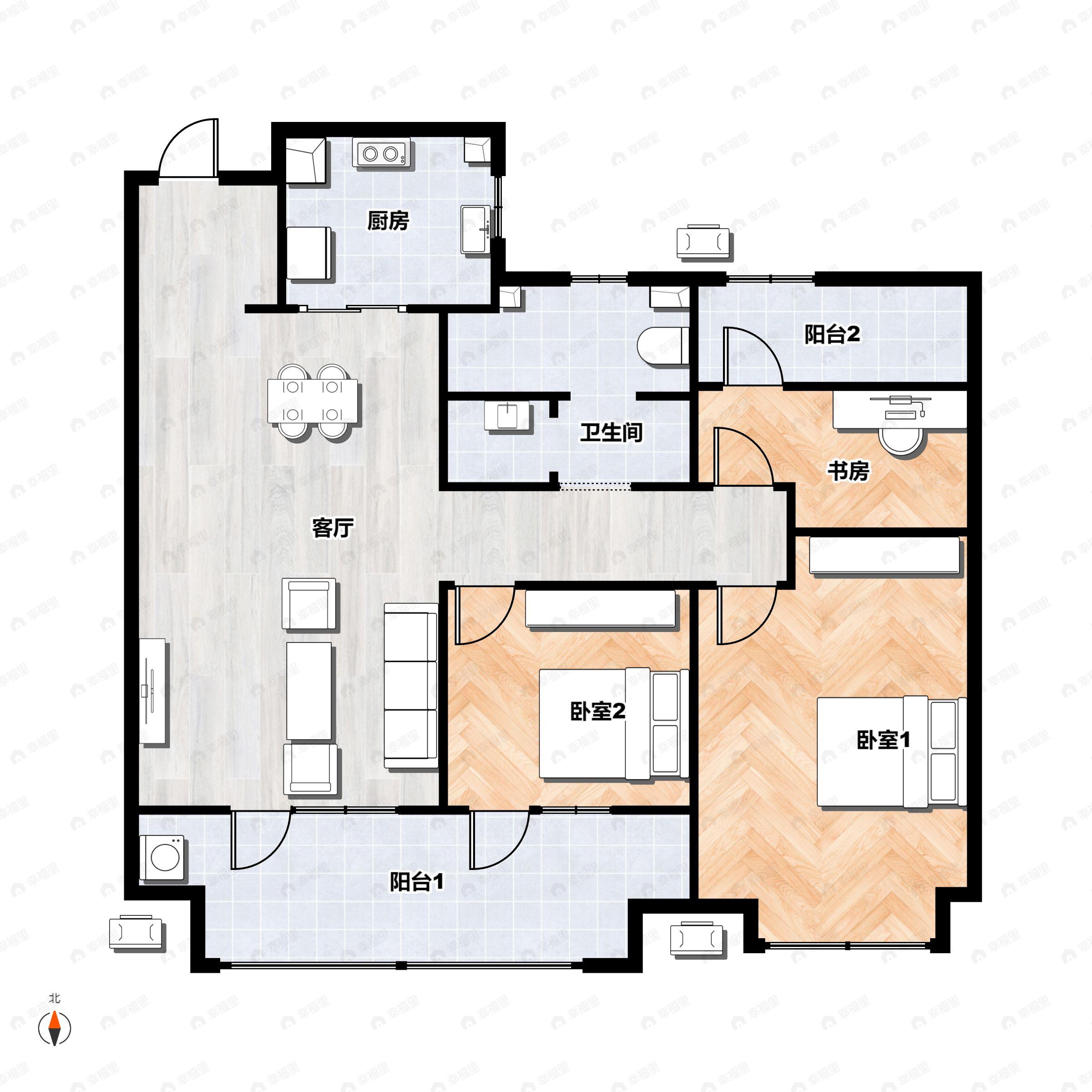3室2厅2卫建面95平户型图