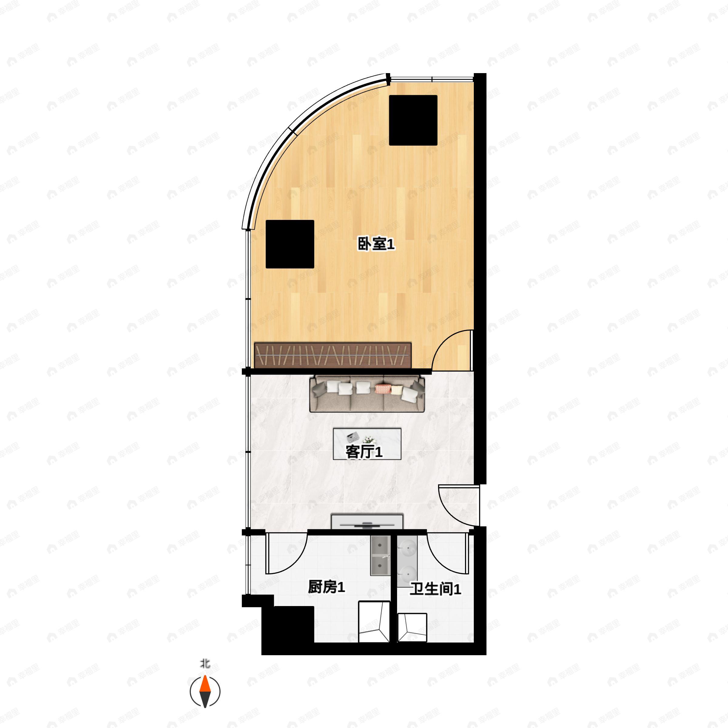 1室1厅1卫建面79平南户型图