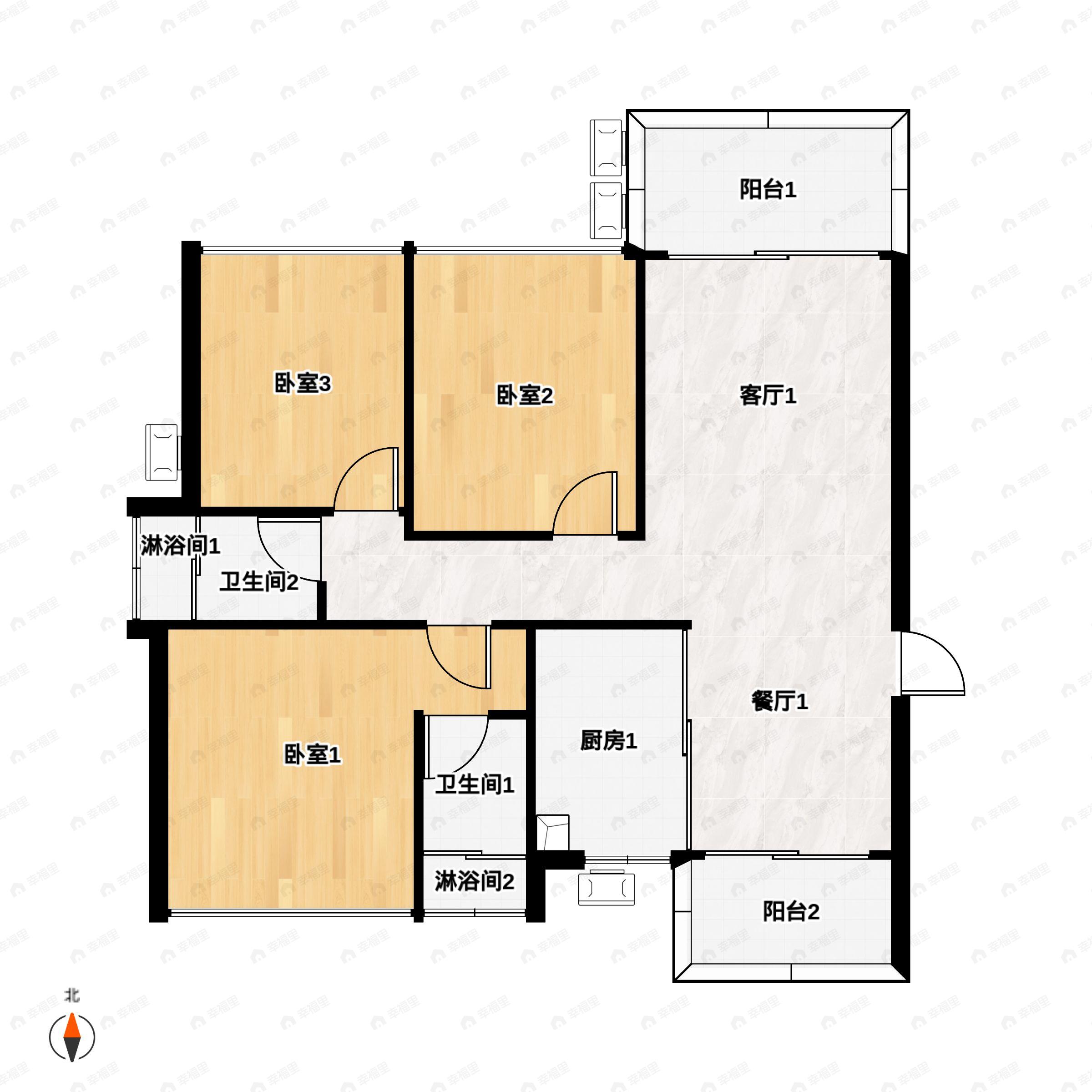 永盛四季花园3室2厅2卫户型图