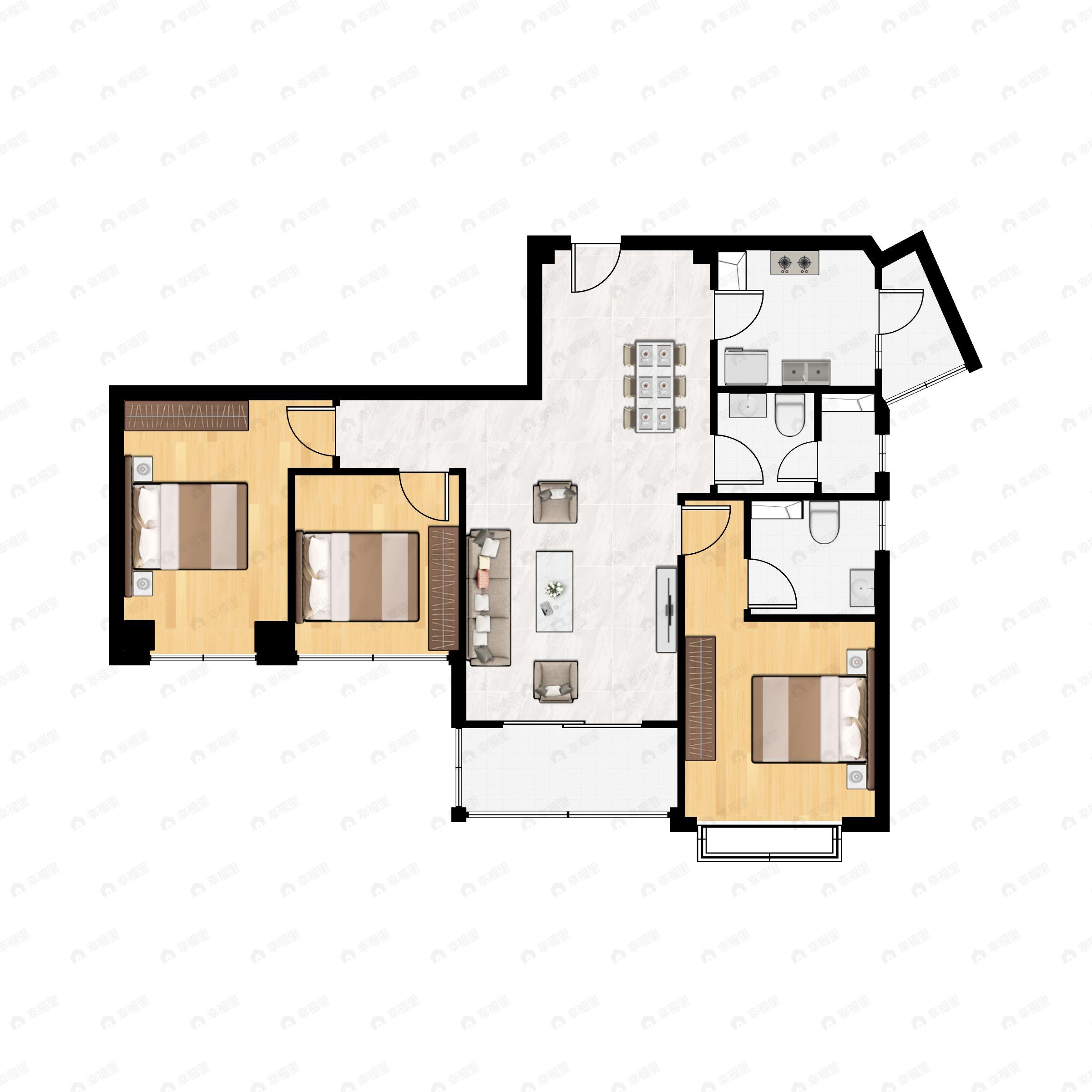 3室2厅2卫建面115平户型图