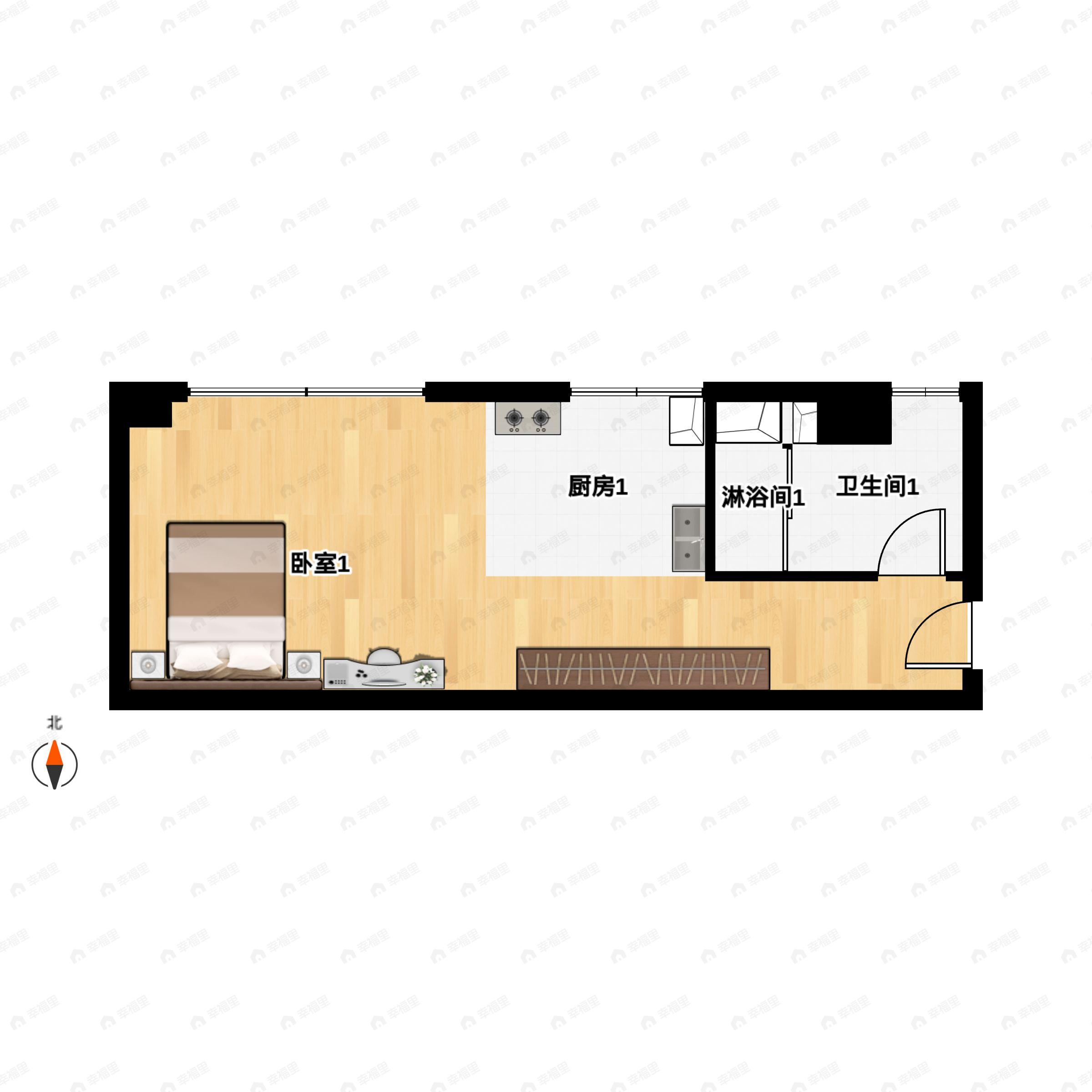 1室1厅1卫建面40平户型图