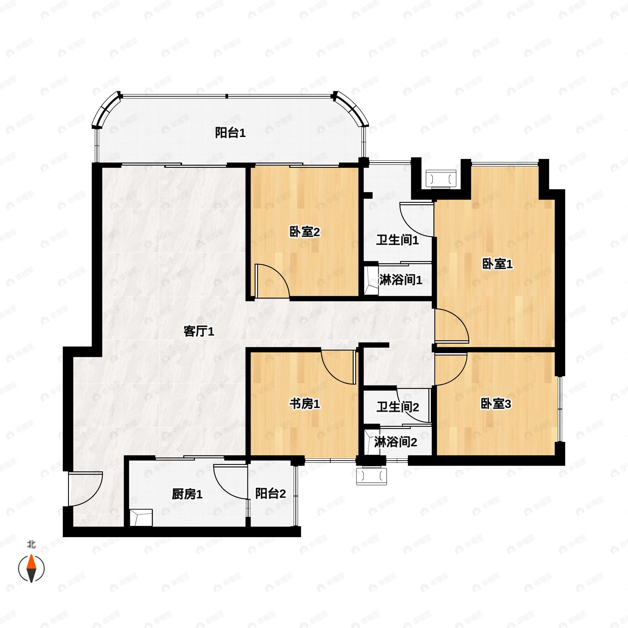 4室2厅2卫建面129平户型图