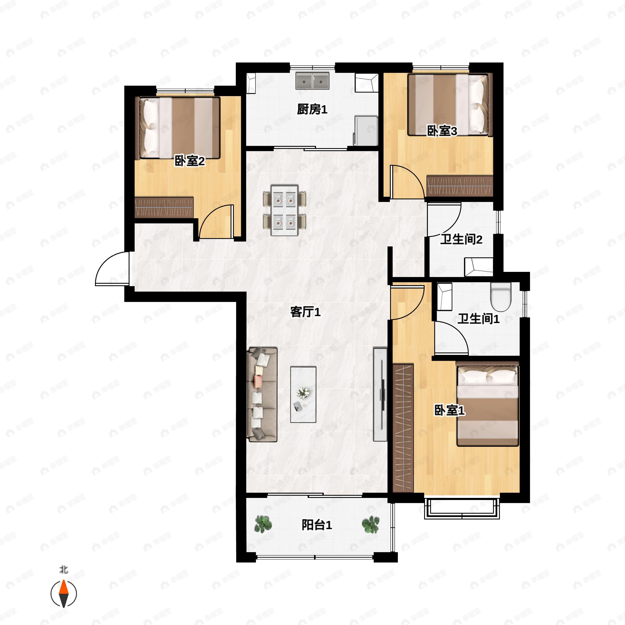 3室2厅2卫建面122平户型图