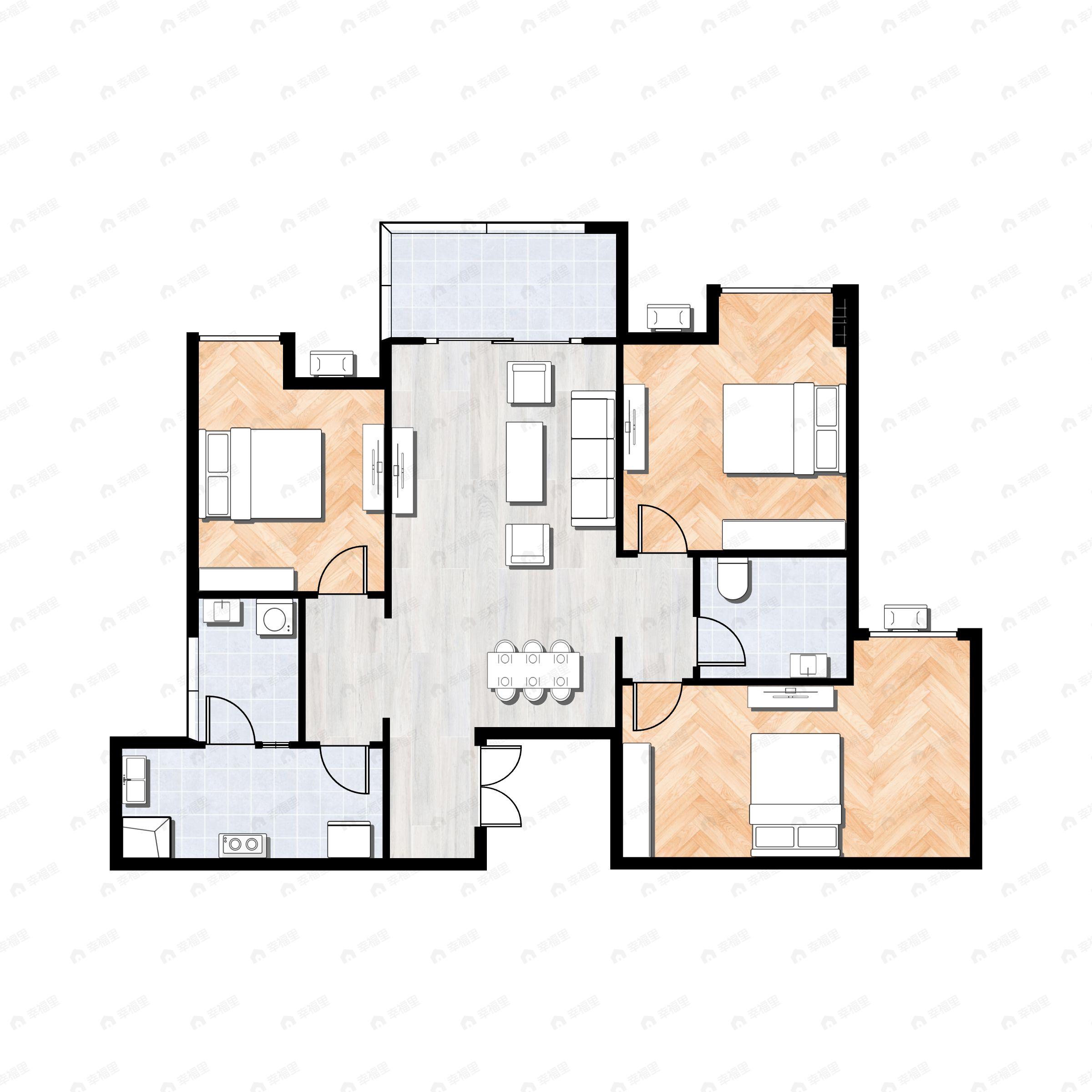 3室2厅1卫建面109平南户型图