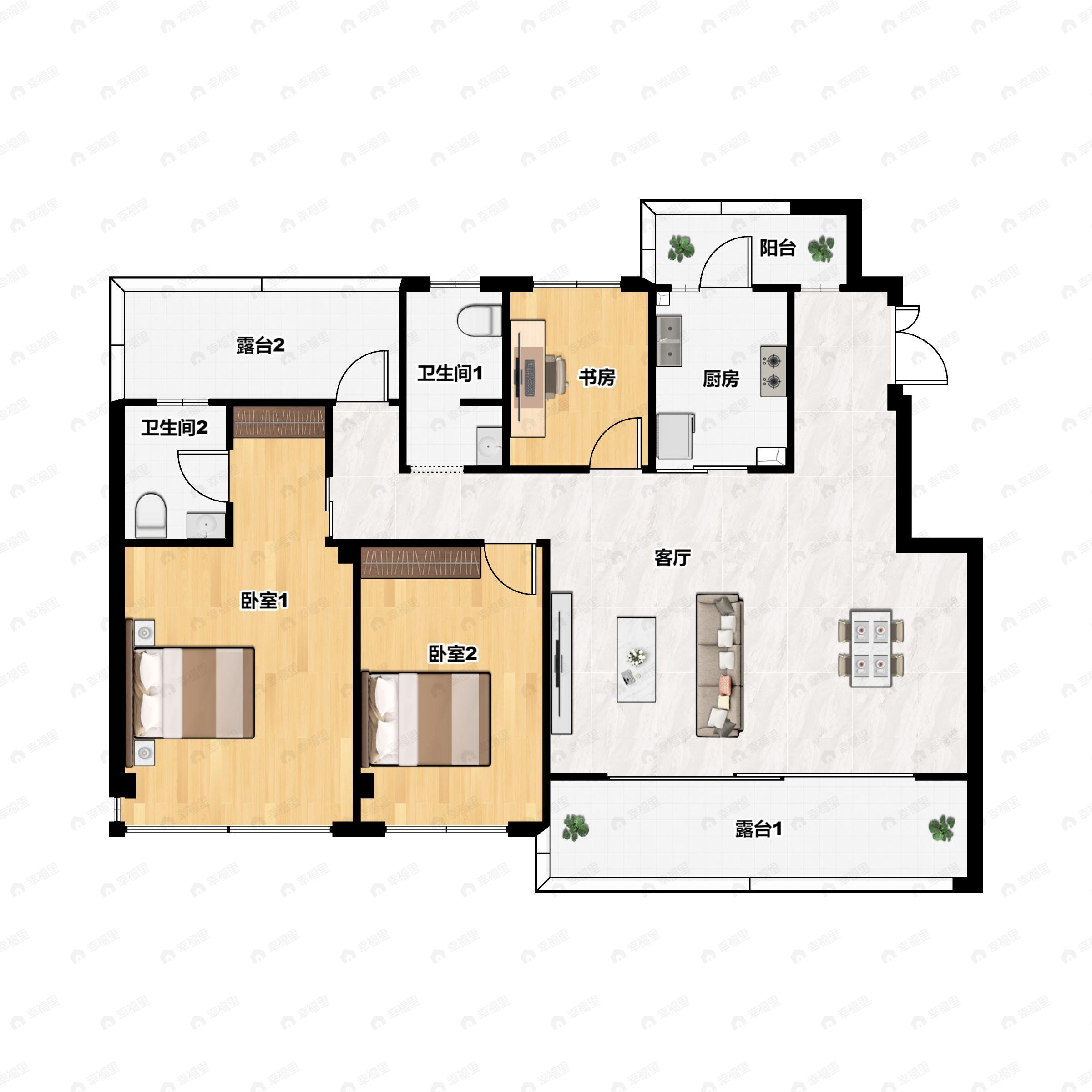 3室2厅2卫建面123平户型图