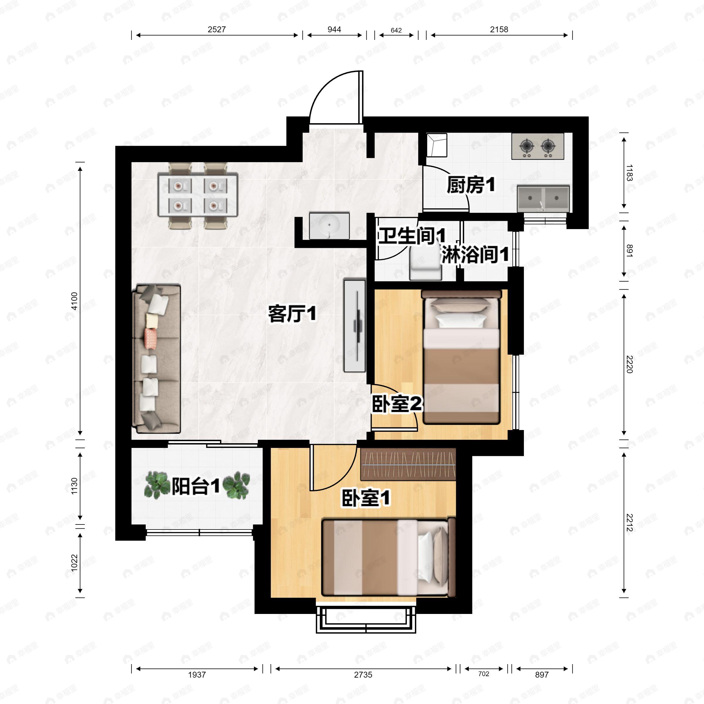 2室2厅1卫建面86平户型图
