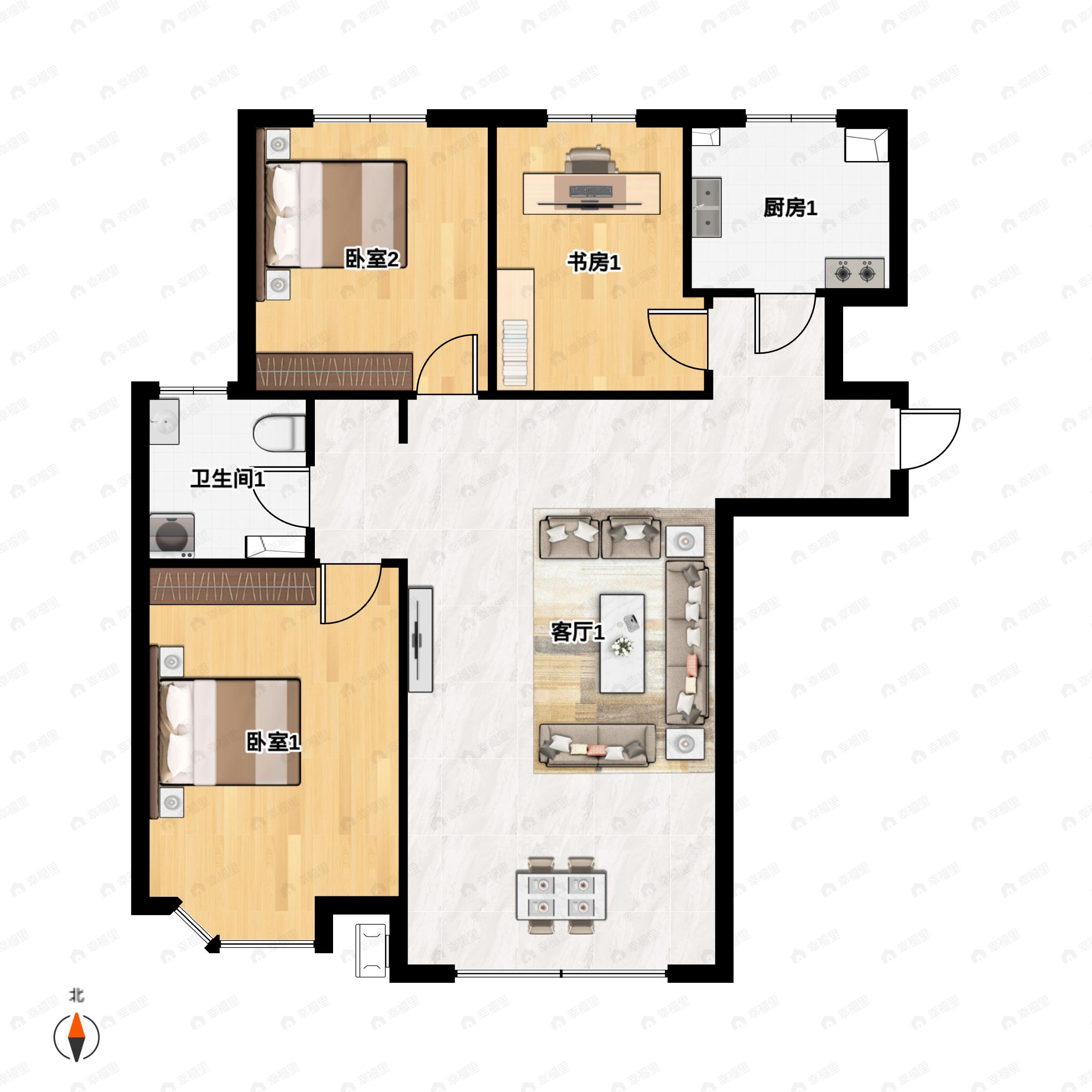 3室2厅1卫建面111平户型图