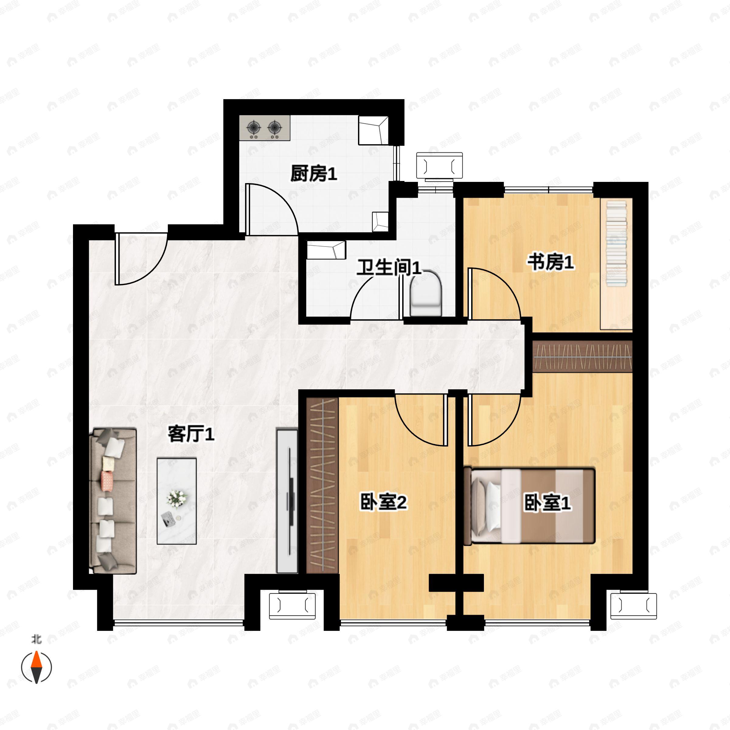 3室2厅1卫建面89平户型图