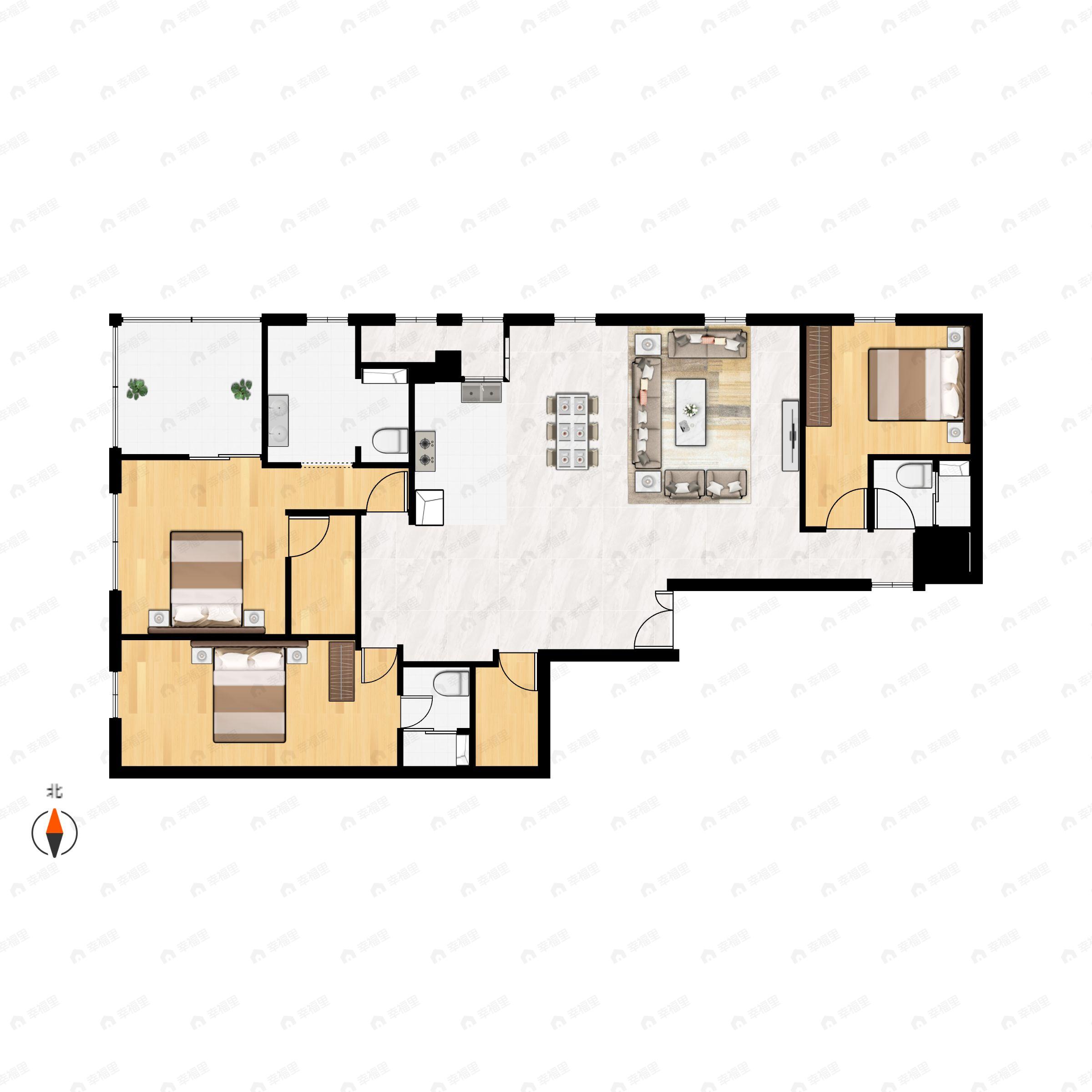 3室2厅3卫建面257平北|西户型图