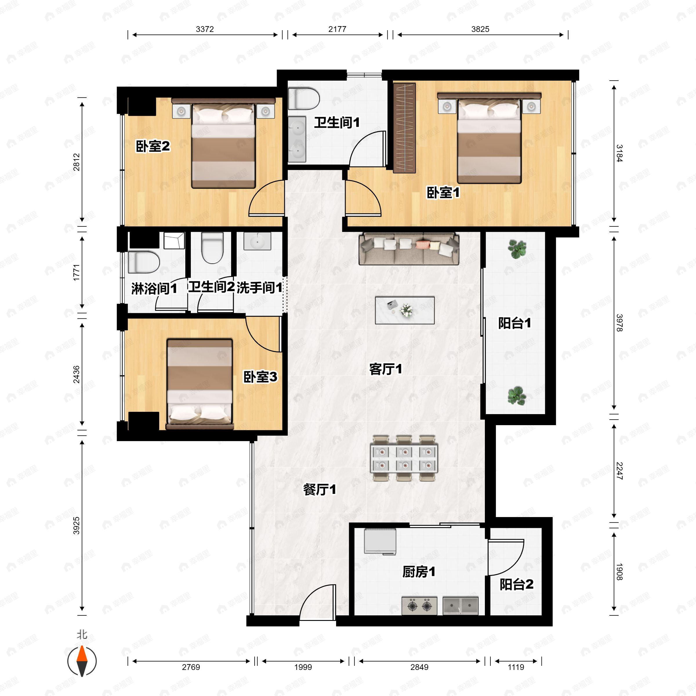 盛璟润府3室2厅2卫户型图