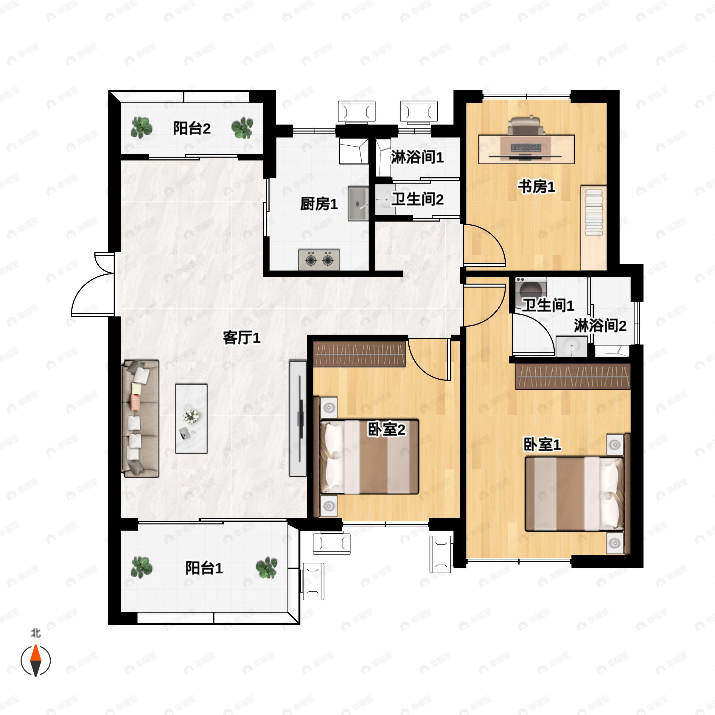 3室2厅2卫建面113平户型图