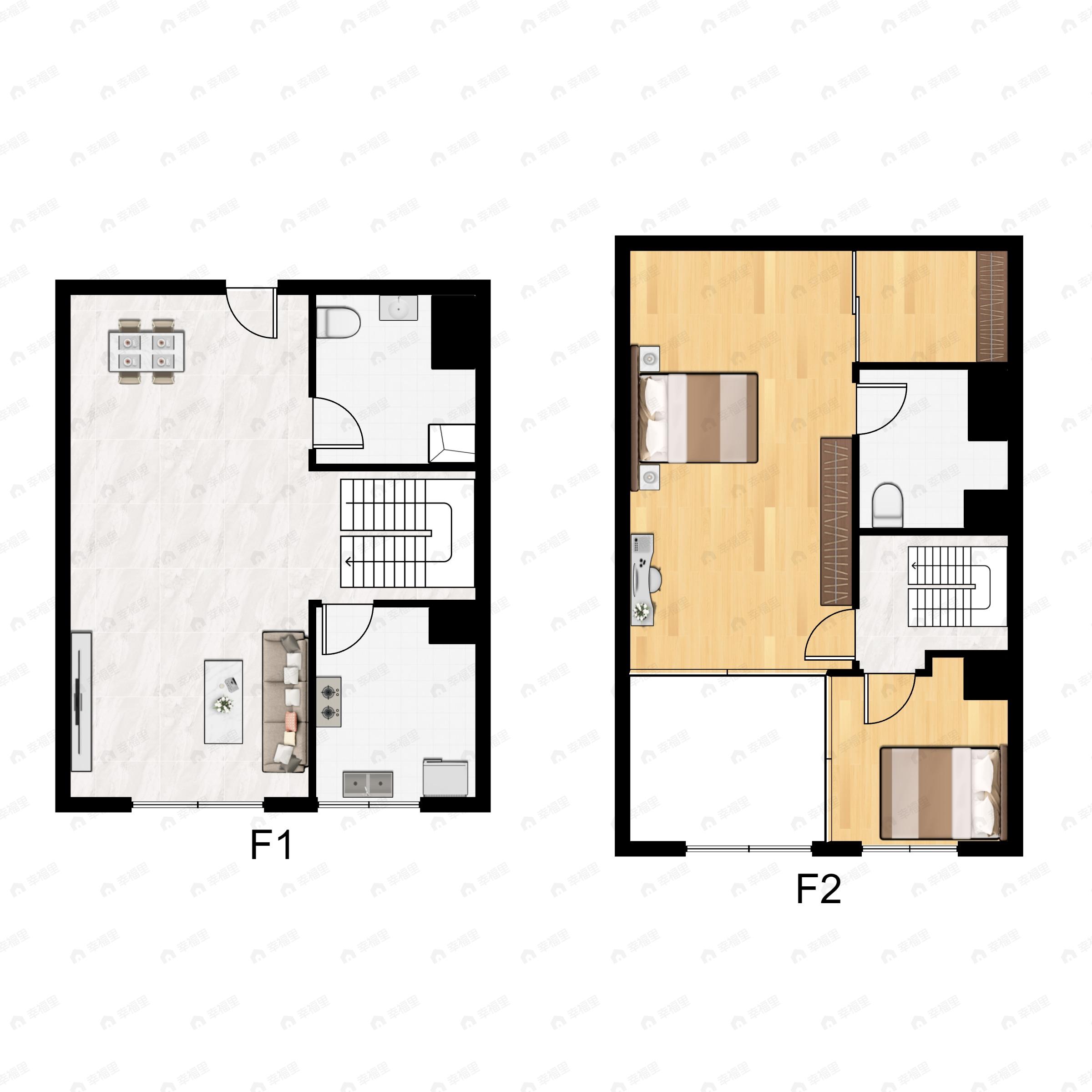 2室1厅2卫建面51平南户型图
